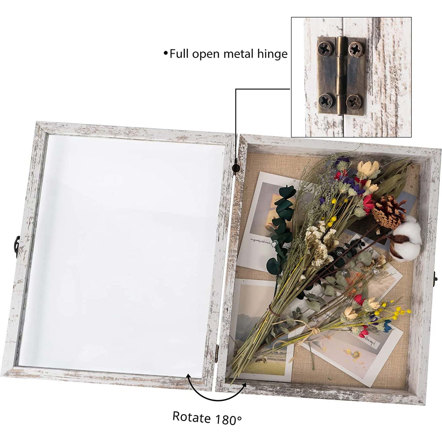 Rustic White Real Glass Shadow Box Frame Window Door With Hinge in 4 Sizes