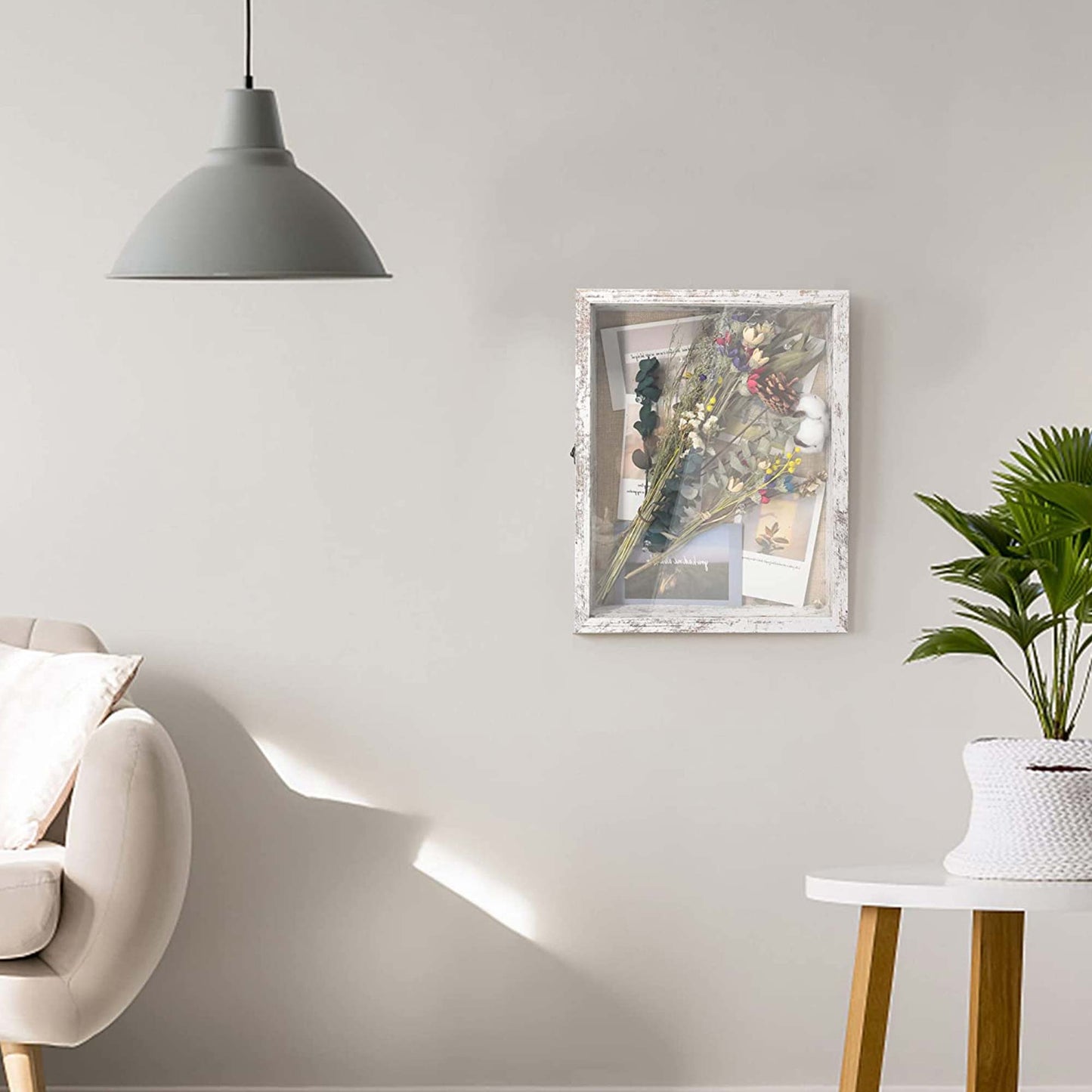 Rustic White Real Glass Shadow Box Frame Window Door With Hinge in 4 Sizes