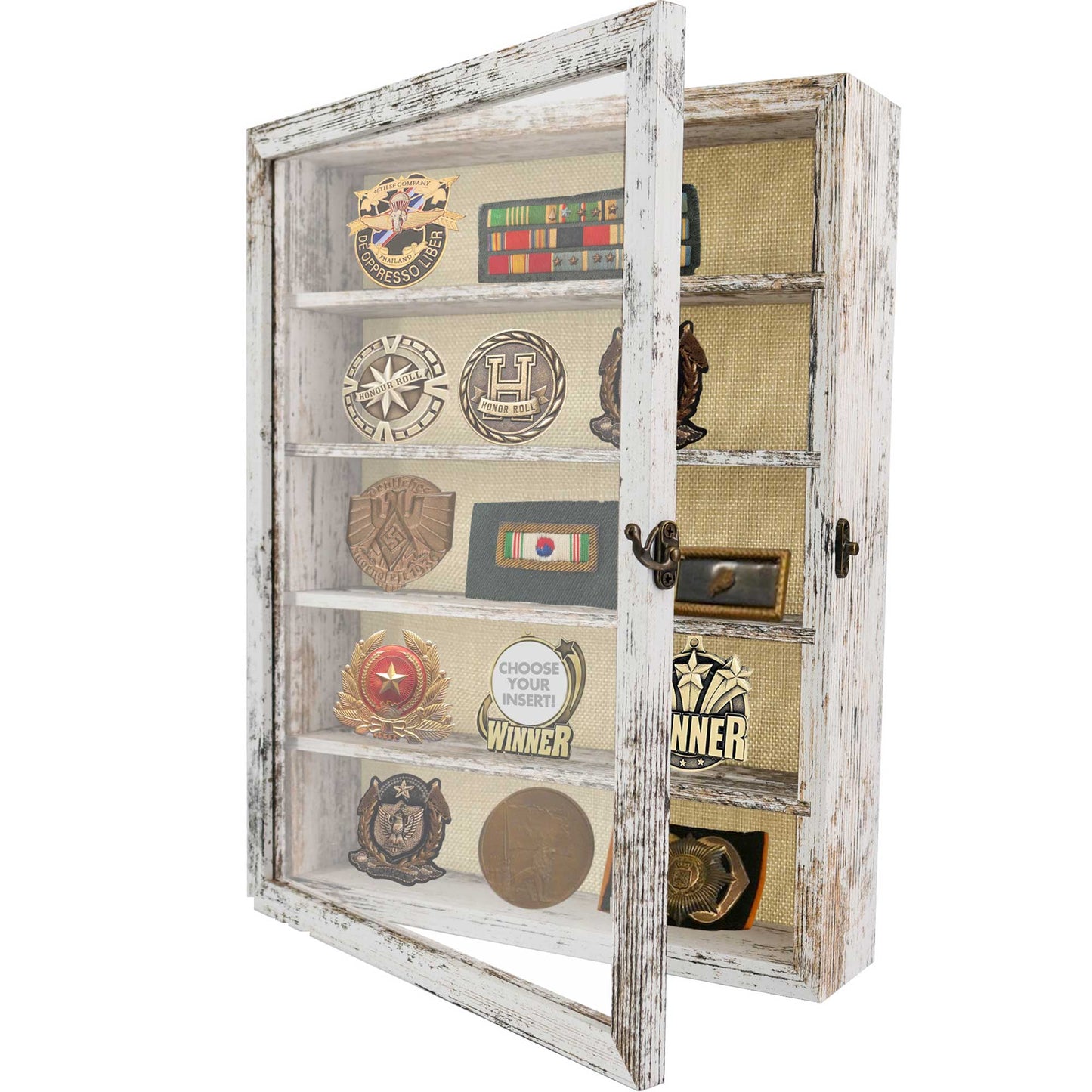 Rustic White Real Glass Shadow Box Frame Window Door with Removable Shelves in 2 Sizes