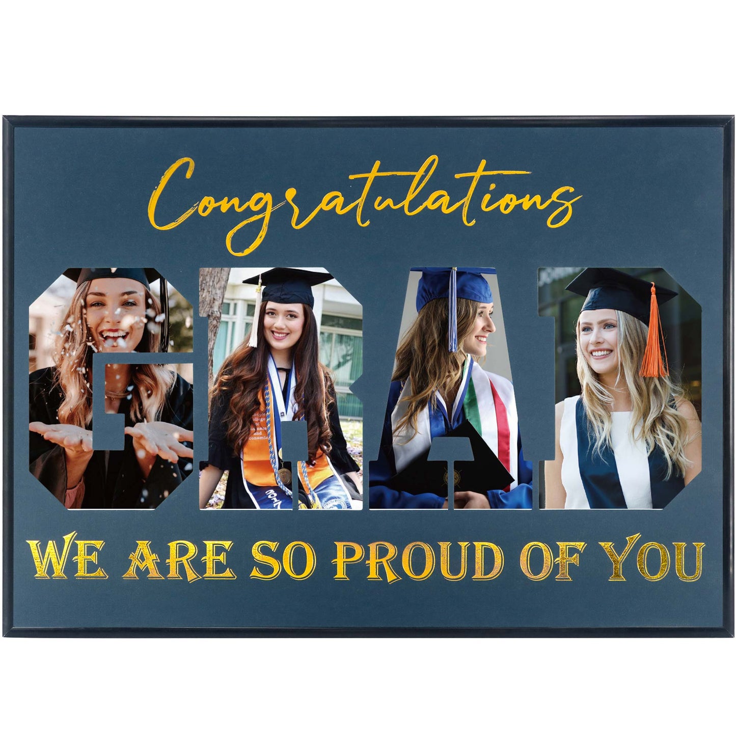 Graduation Wall Mounting 17x12 Black Picture Frame with Black Mat Displays Four 4x6 Photo