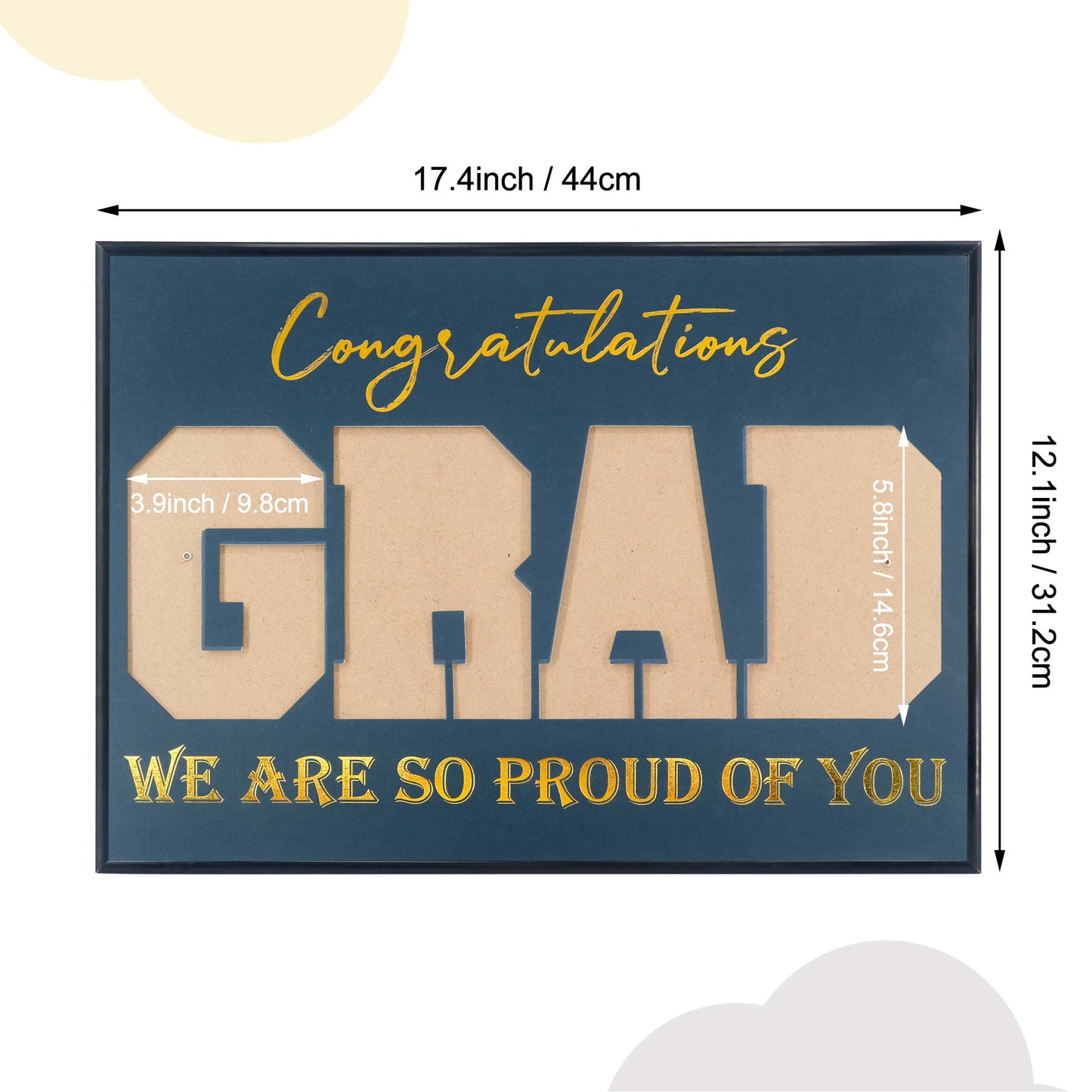 Graduation Wall Mounting 17x12 Black Picture Frame with Black Mat Displays Four 4x6 Photo