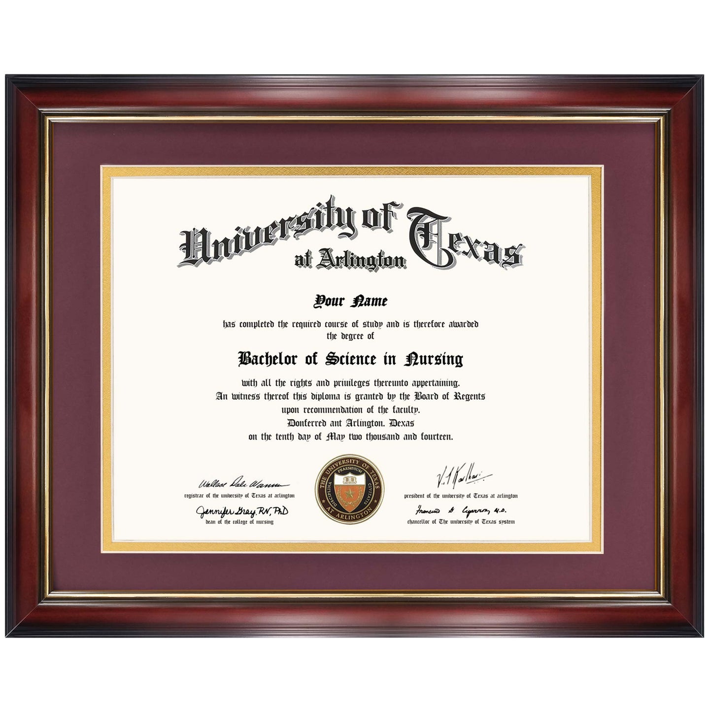 Certificate Document Diploma Real Wood Frame with Mat for 8.5" x 11" - 13 Colors Available