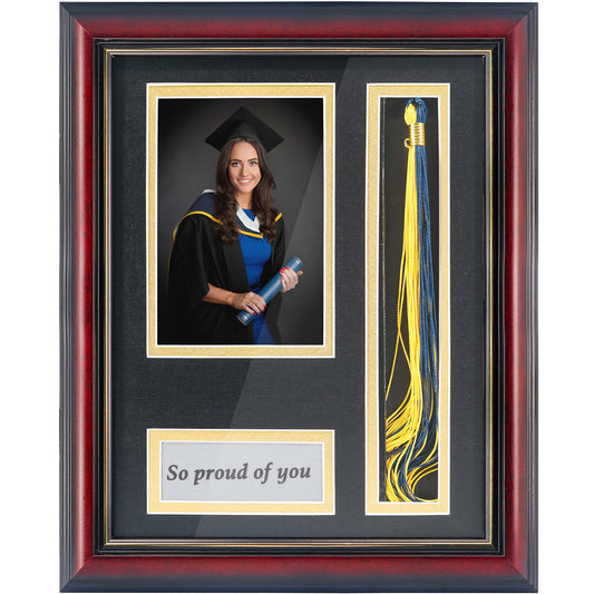 Graduation Real Wood Shadow Box Frame for Photo with Tassel Insert - 3 Sizes Available