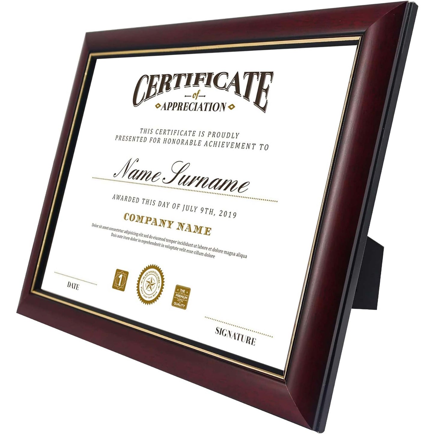 Certificate Solid Wood & UV Protection Acrylic Cherry Finish with Gold Trim for 8.5x11