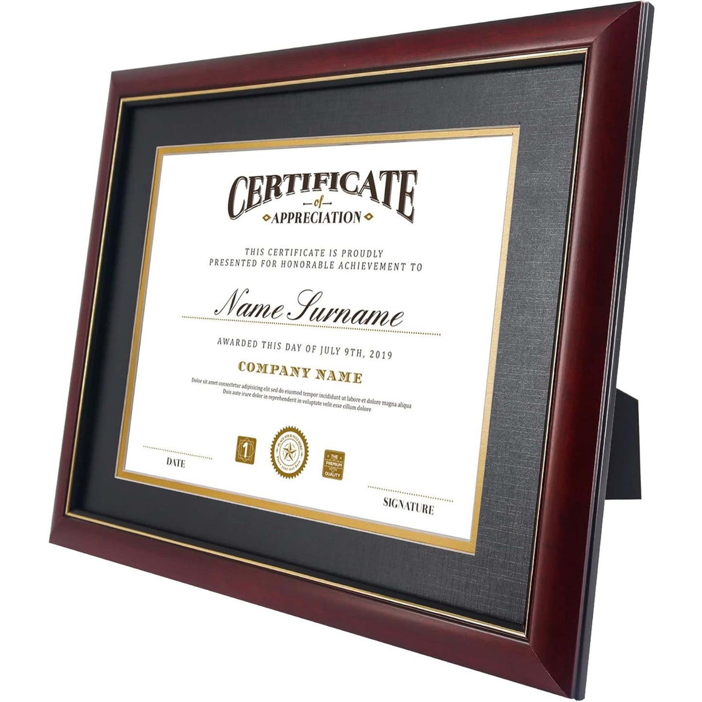 Certificate Solid Wood & UV Protection Acrylic Cherry Finish with Gold Trim for 8.5x11 / 11x14