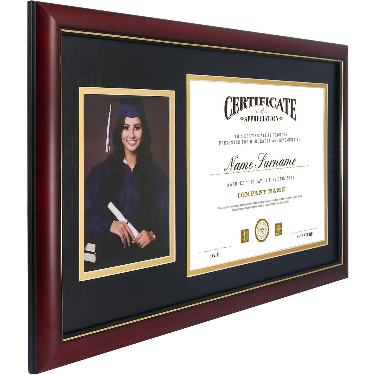 Certificate Solid Wood & UV Protection Acrylic Cherry Finish with 5x7 Picture for 8.5x11