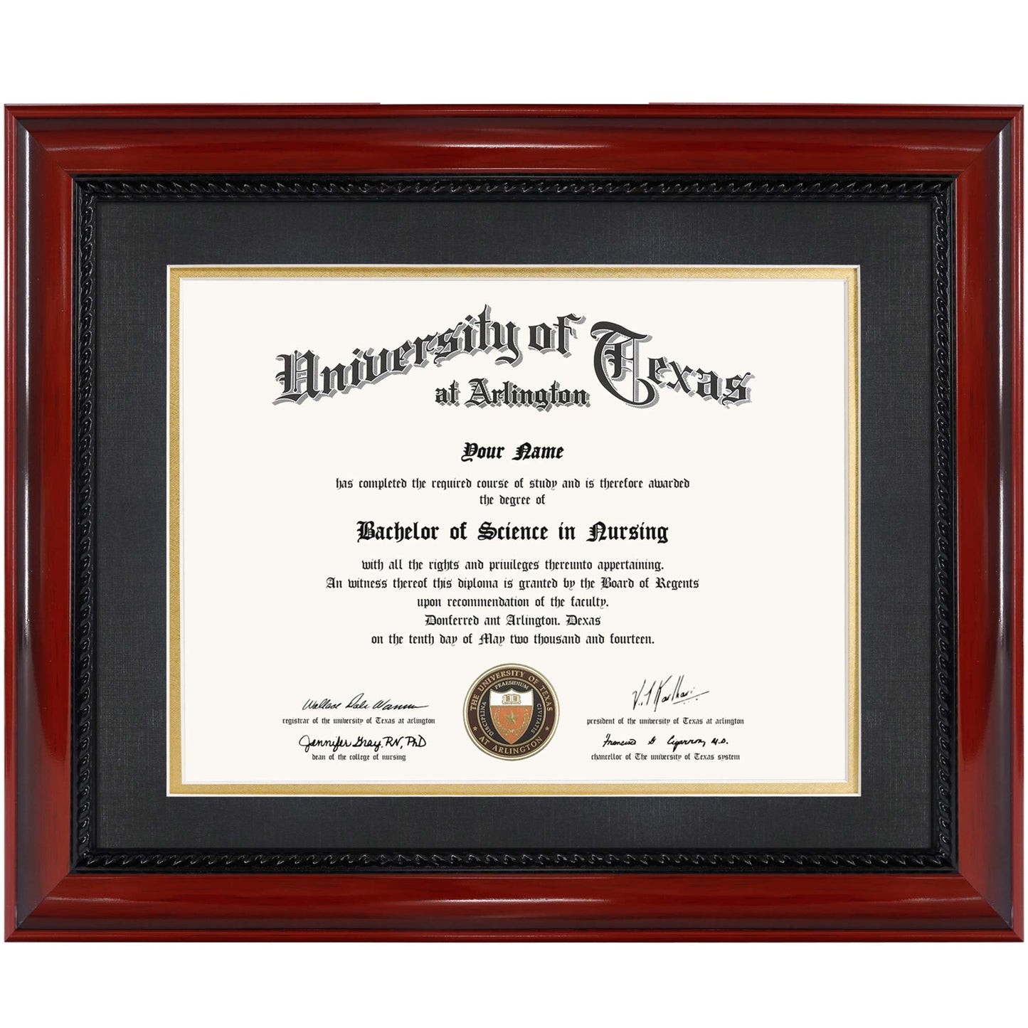 Certificate Document Diploma Cherry Finish with Intricate Black Rope Detail Solid Wood Frame with Mat for 8.5x11