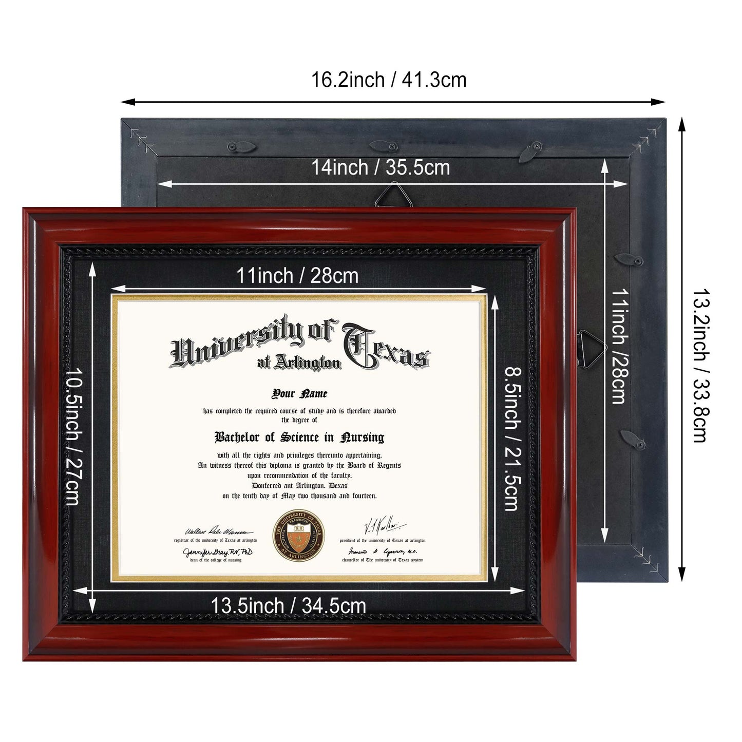 Certificate Document Diploma Cherry Finish with Intricate Black Rope Detail Solid Wood Frame with Mat for 8.5x11