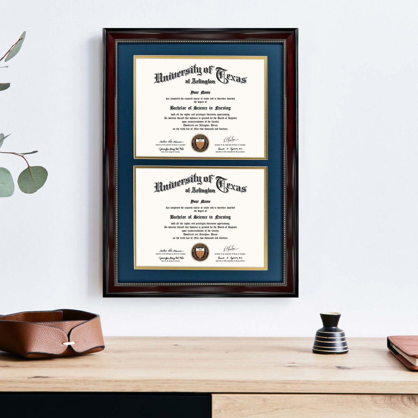 Double Certificate Document Diploma Recycled Polystyrene Frame for 8.5" x 11" - 4 Colors Available