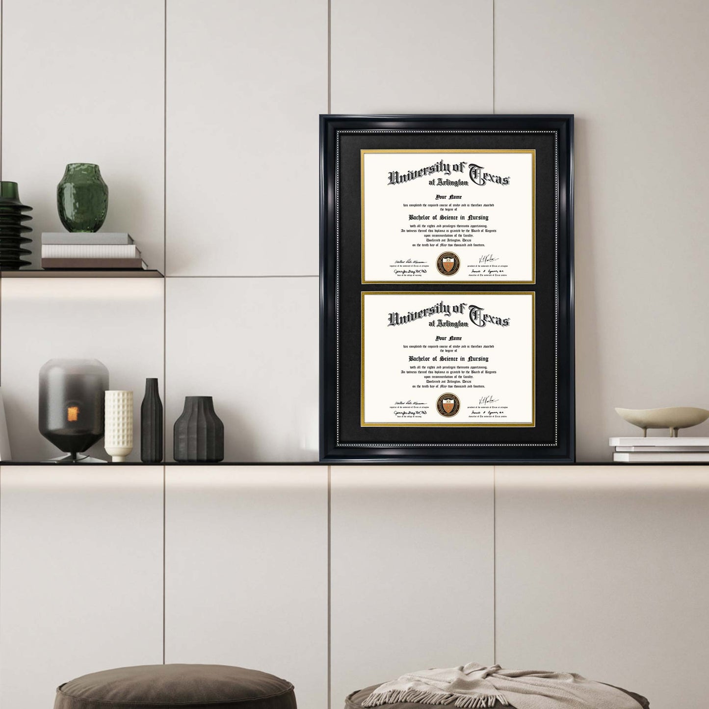 Double Certificate Document Diploma Recycled Polystyrene Frame for 8.5" x 11" - 4 Colors Available