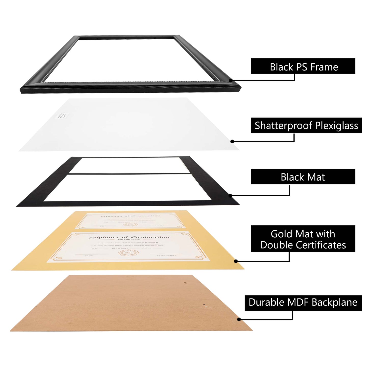 Double Certificate Document Diploma Recycled Polystyrene Frame for 8.5" x 11" - 4 Colors Available