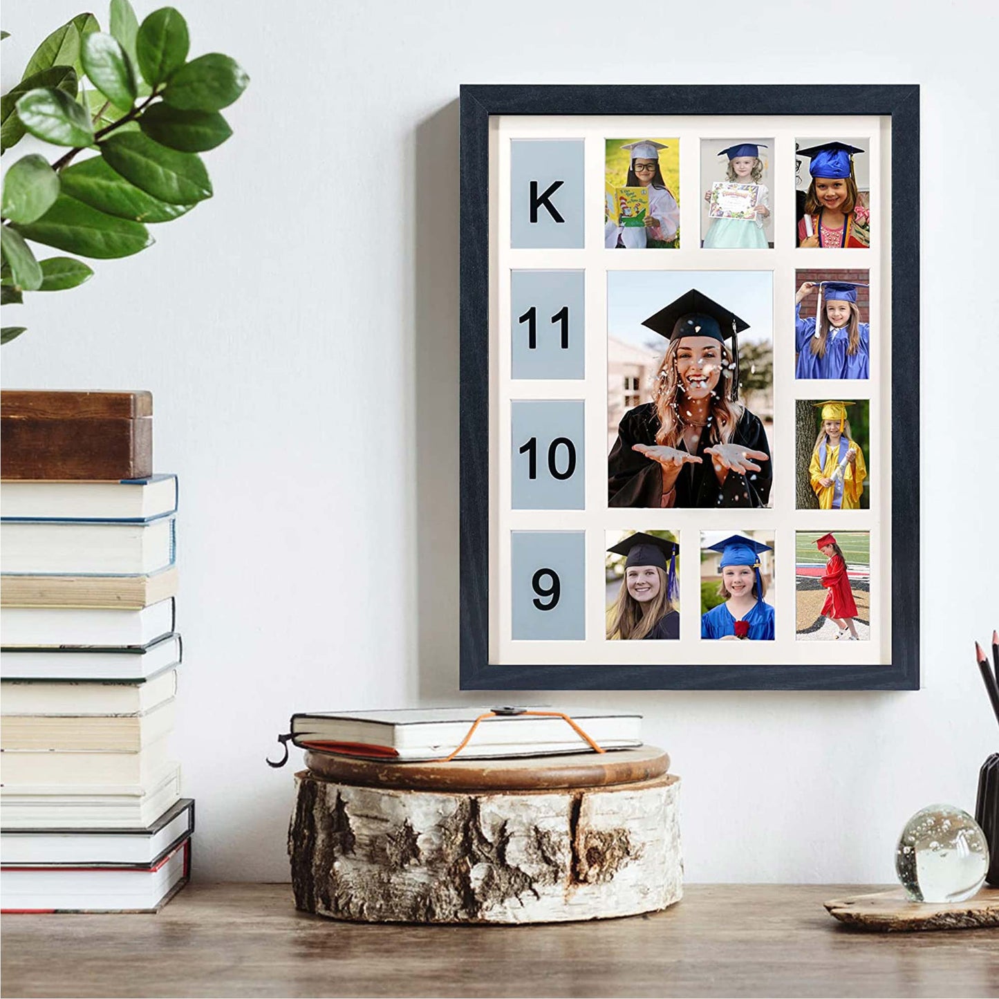 Graduation School Years K-12 Day Collage Wood with Double White Mat Photo Frame - 2 Colors Available