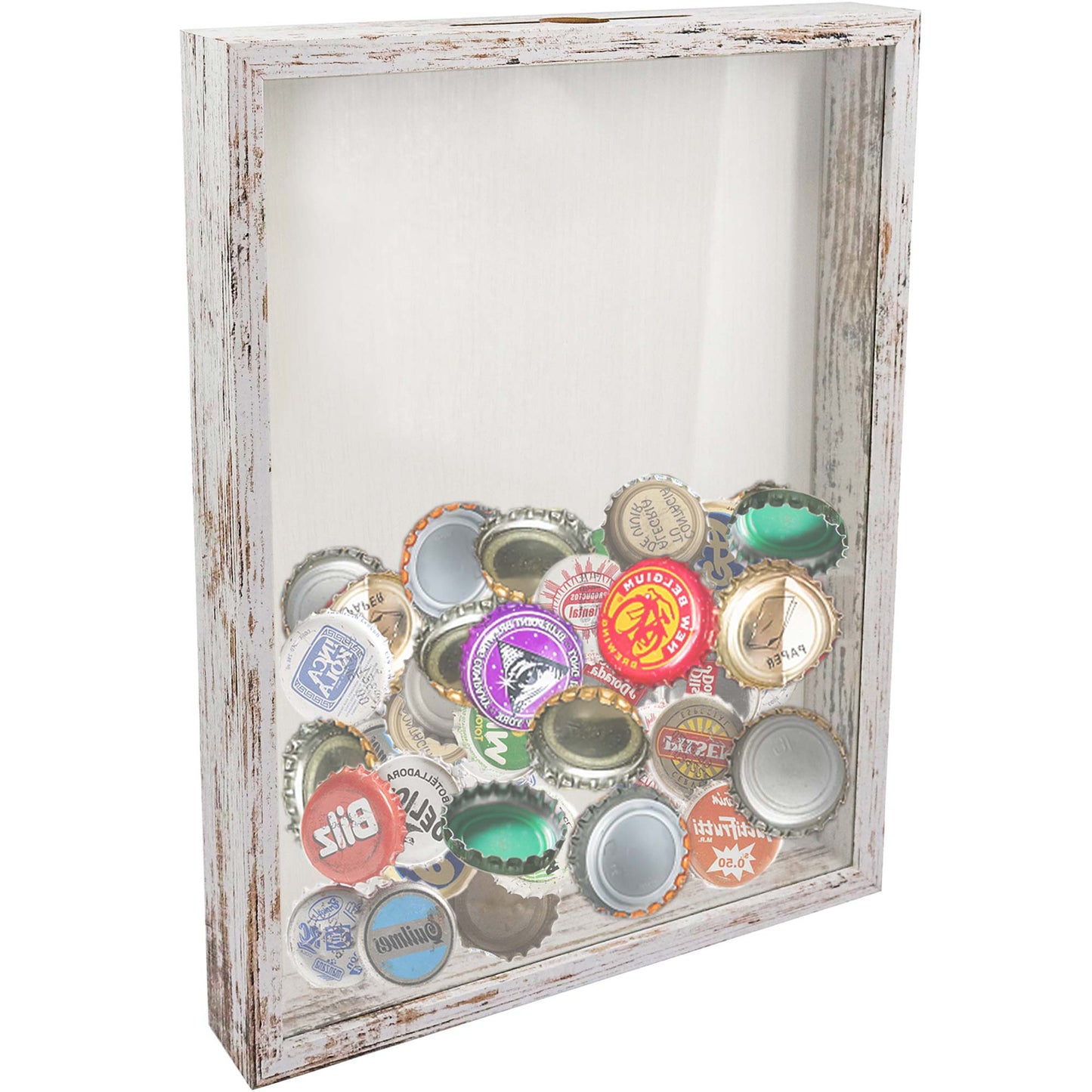 Shadow Box Frame White Wood Collection Case With Slot on top - 4 Sizes Available