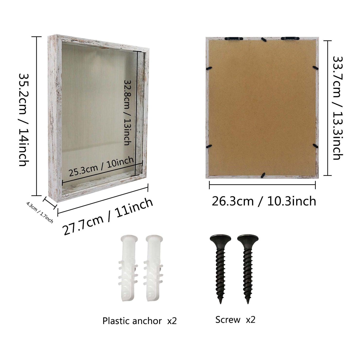 Shadow Box Frame White Wood Collection Case With Slot on top - 4 Sizes Available