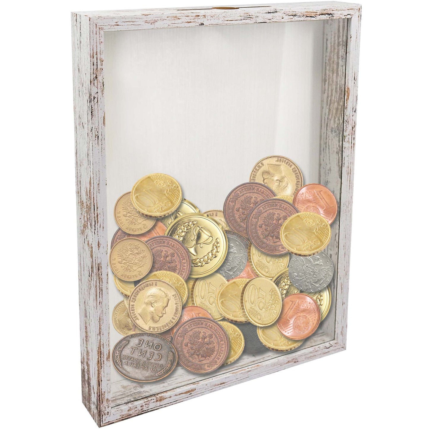 Shadow Box Frame White Wood Collection Case With Slot on top - 4 Sizes Available