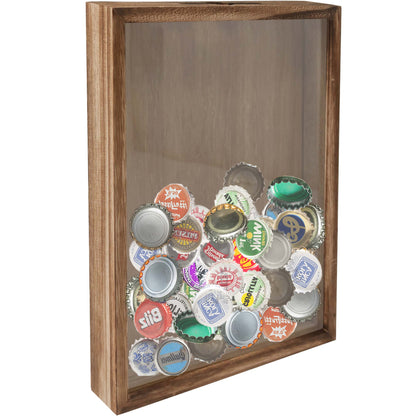 Shadow Box Frame Carbonized Black Wood Collection Case With Slot on top - 2 Sizes Available