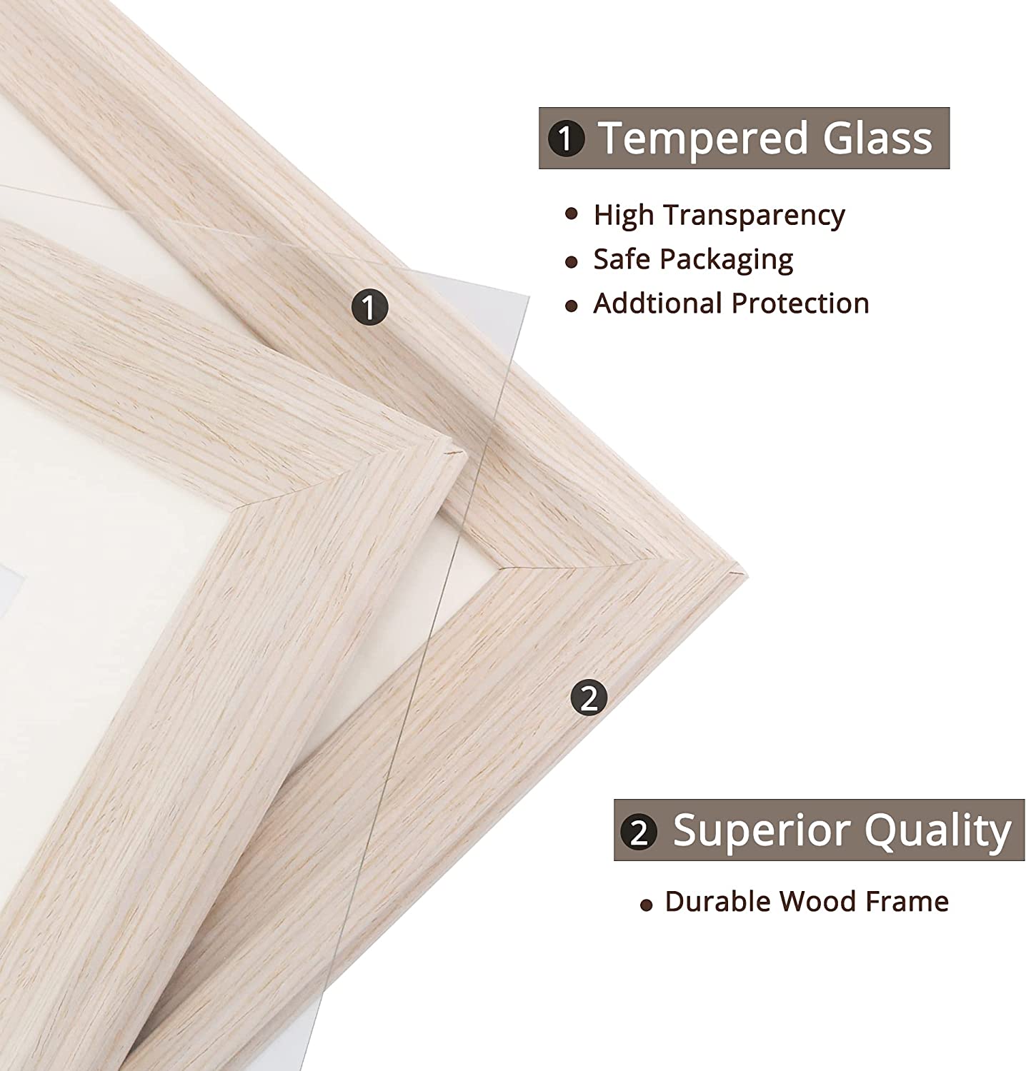 Wood Photo Frames with Real Glass for 5"×7" Pack of 2 - 3 Colors Available