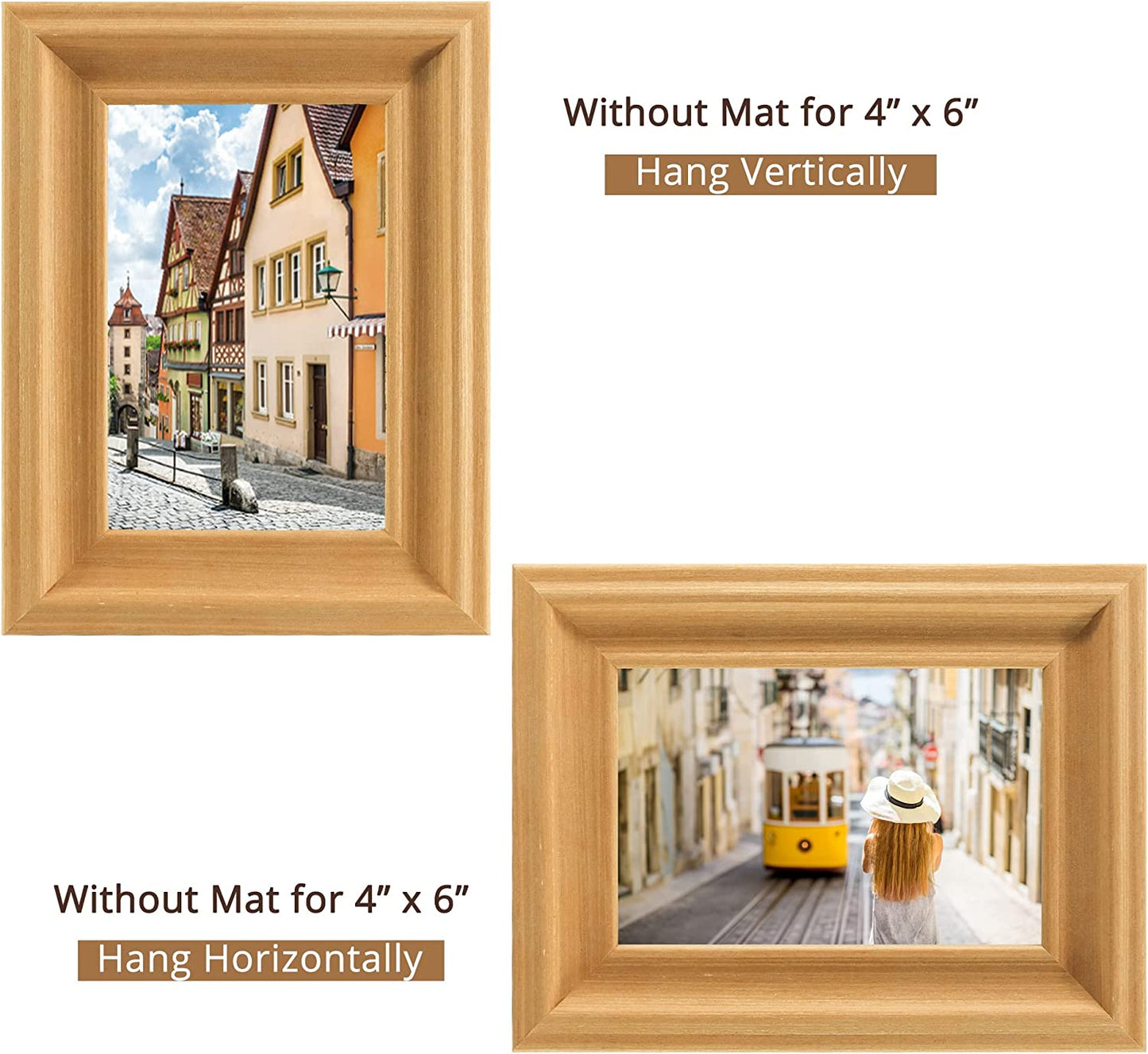 Wood Photo Frames with Real Glass for 4"×6" Pack of 2 - 3 Colors Available