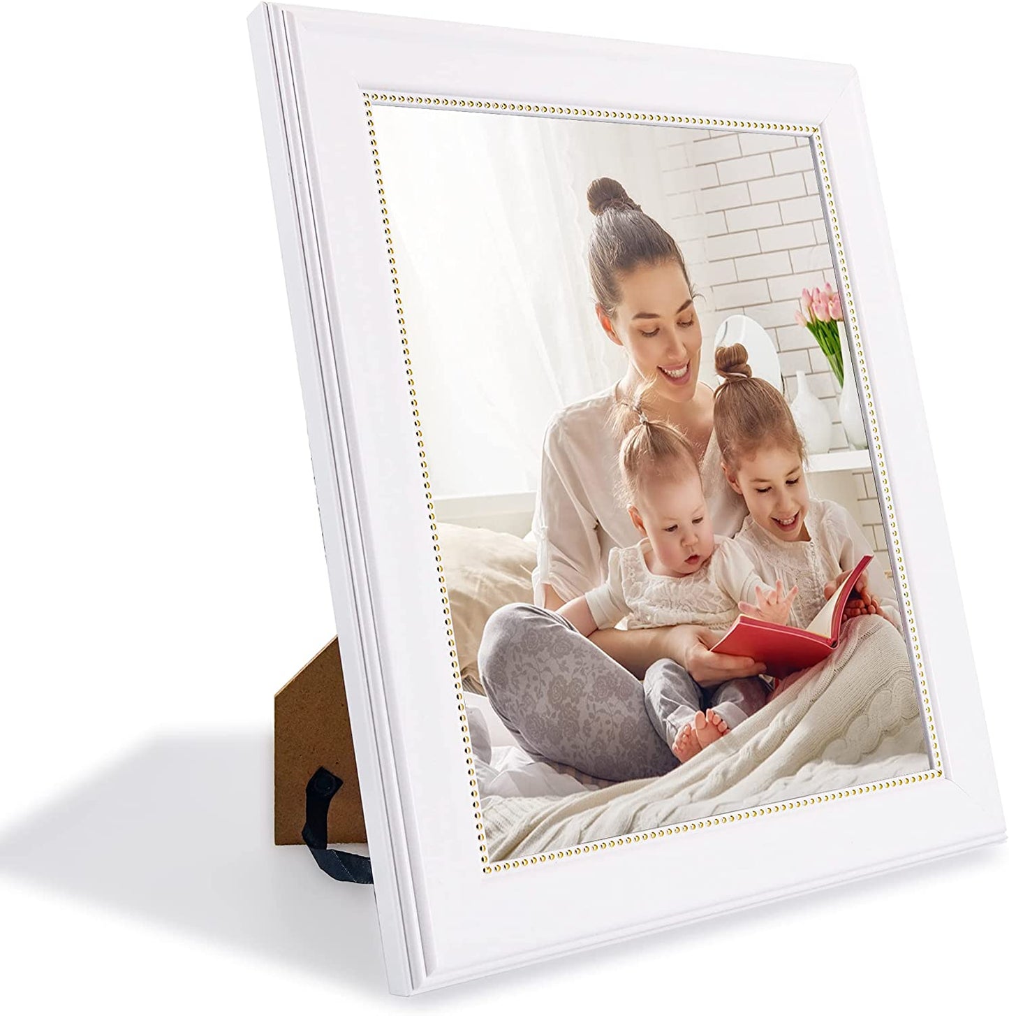 White Picture Frame Photo Display with Gold Beading pack of 2 - 3 Sizes Available