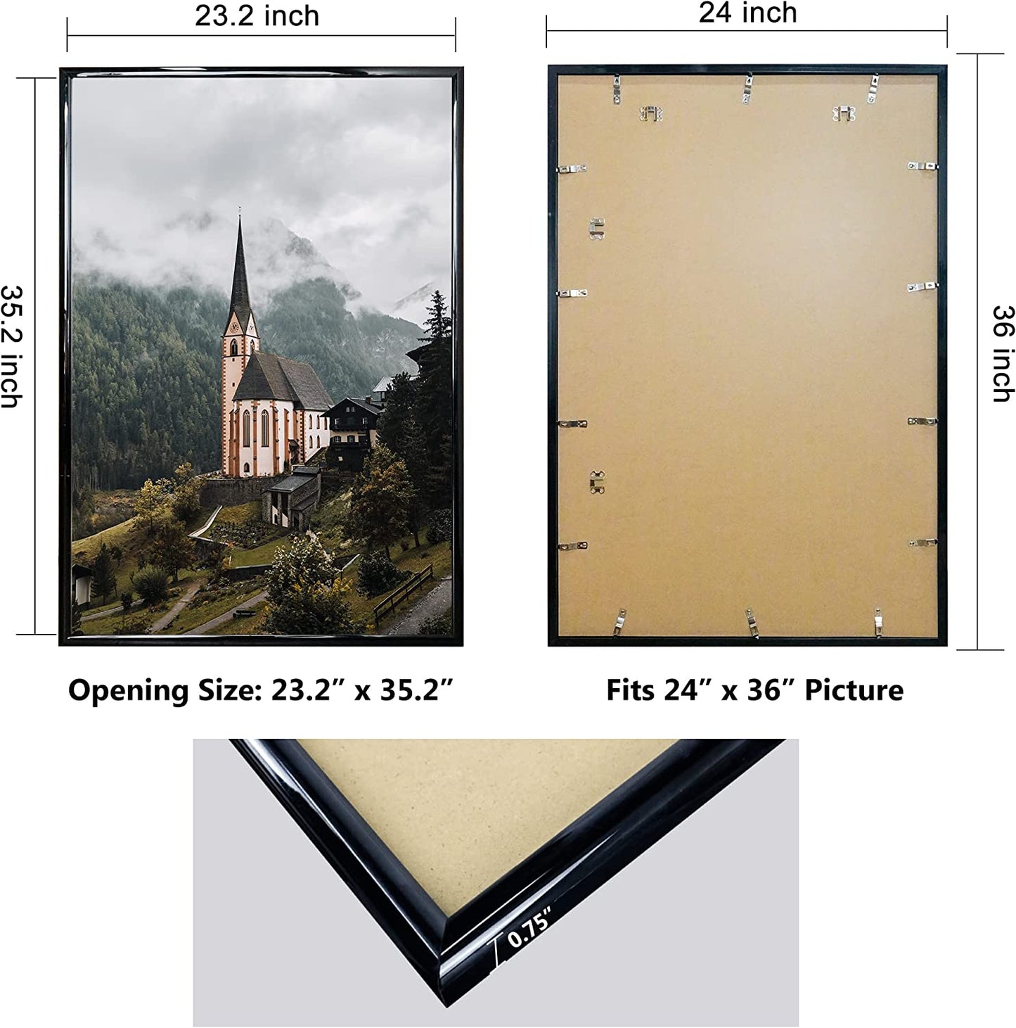 Hanging Poster Frame With UV Protection Acrylic Pack of 4 - 5 Sizes Available