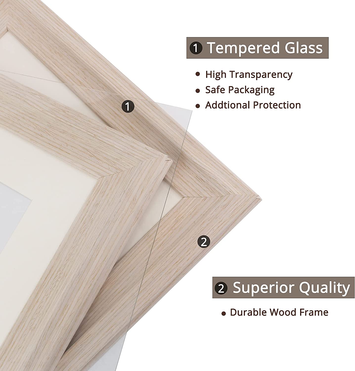 Wood Photo Frames with Real Glass for 4"×6" Pack of 2 - 3 Colors Available