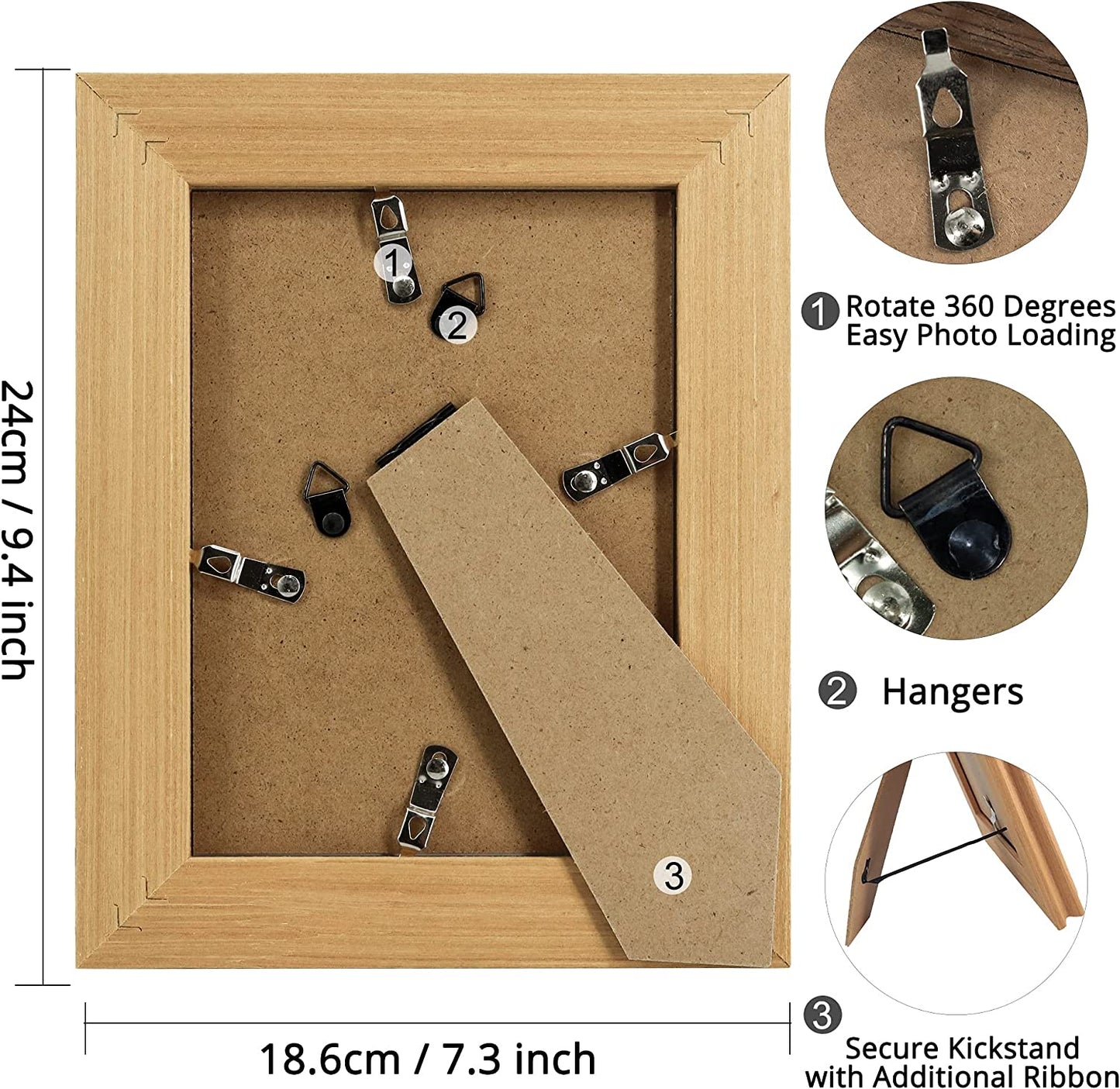 Wood Photo Frames with Real Glass for 5"×7" Pack of 2 - 3 Colors Available