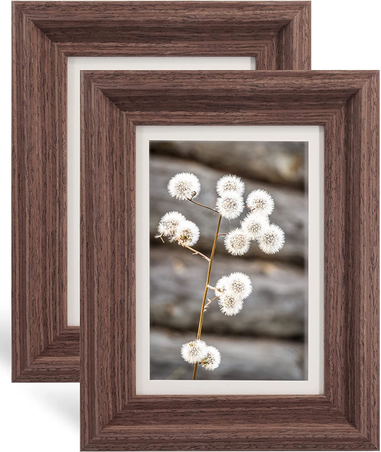 Wood Photo Frames with Real Glass for 5"×7" Pack of 2 - 3 Colors Available