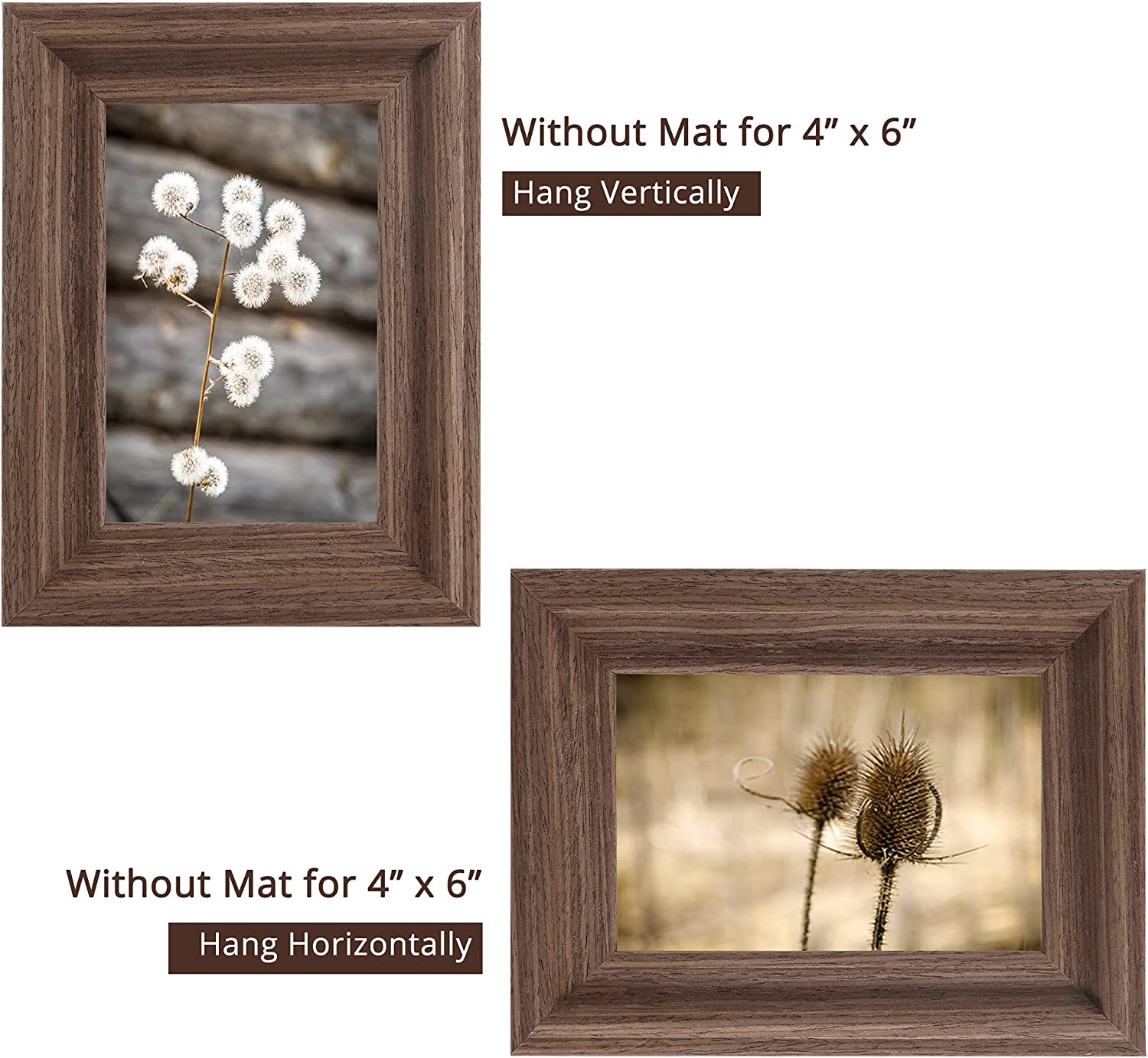 DDaoty 4x6 Rustic Solid Wood Picture Frame Set of 4, Solid Wood Photo  Frames with High Definition Real Glass