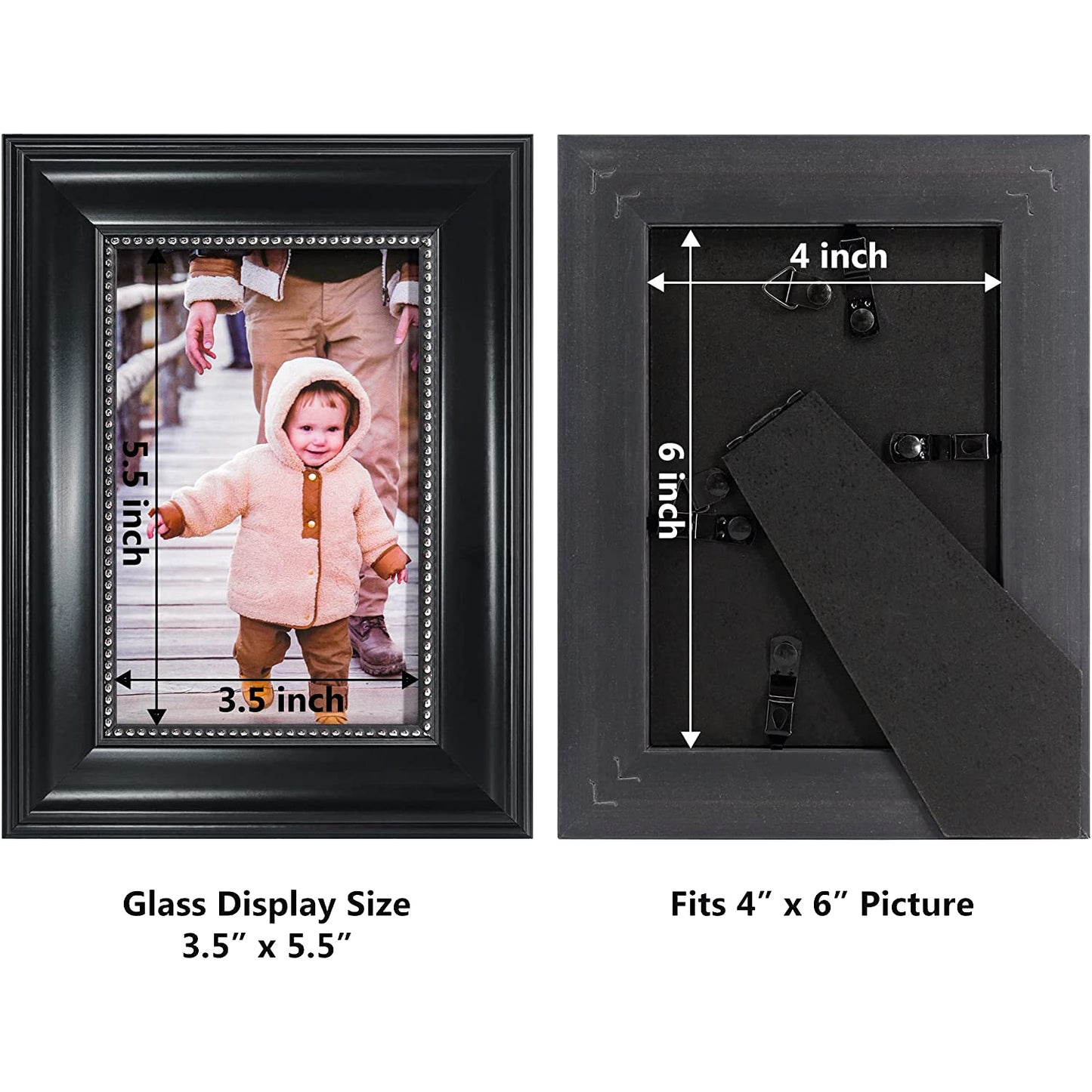 Black Picture Frame Photo Display with Silver Beading pack of 2 - 3 Sizes Available