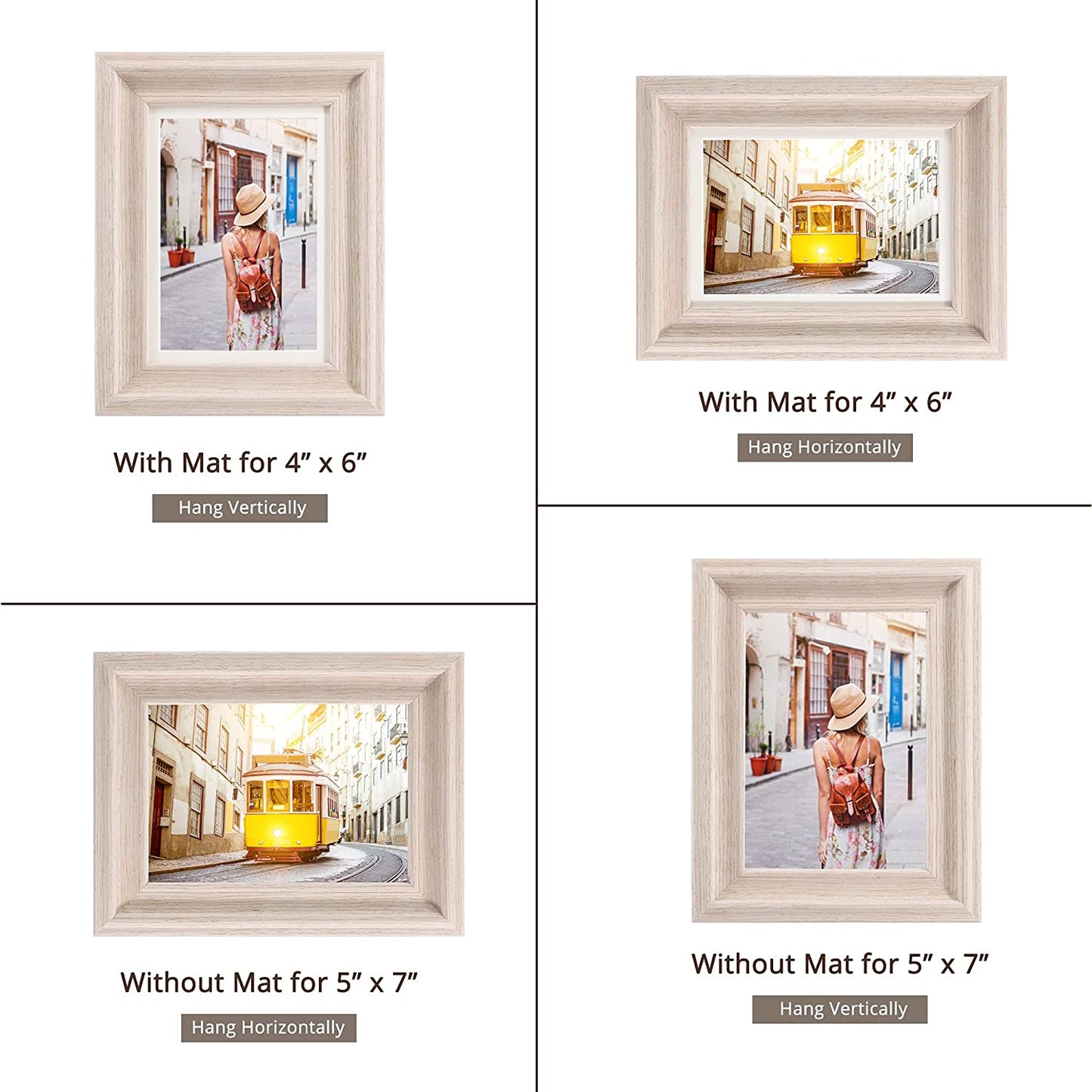 Wood Photo Frames with Real Glass for 5"×7" Pack of 2 - 3 Colors Available