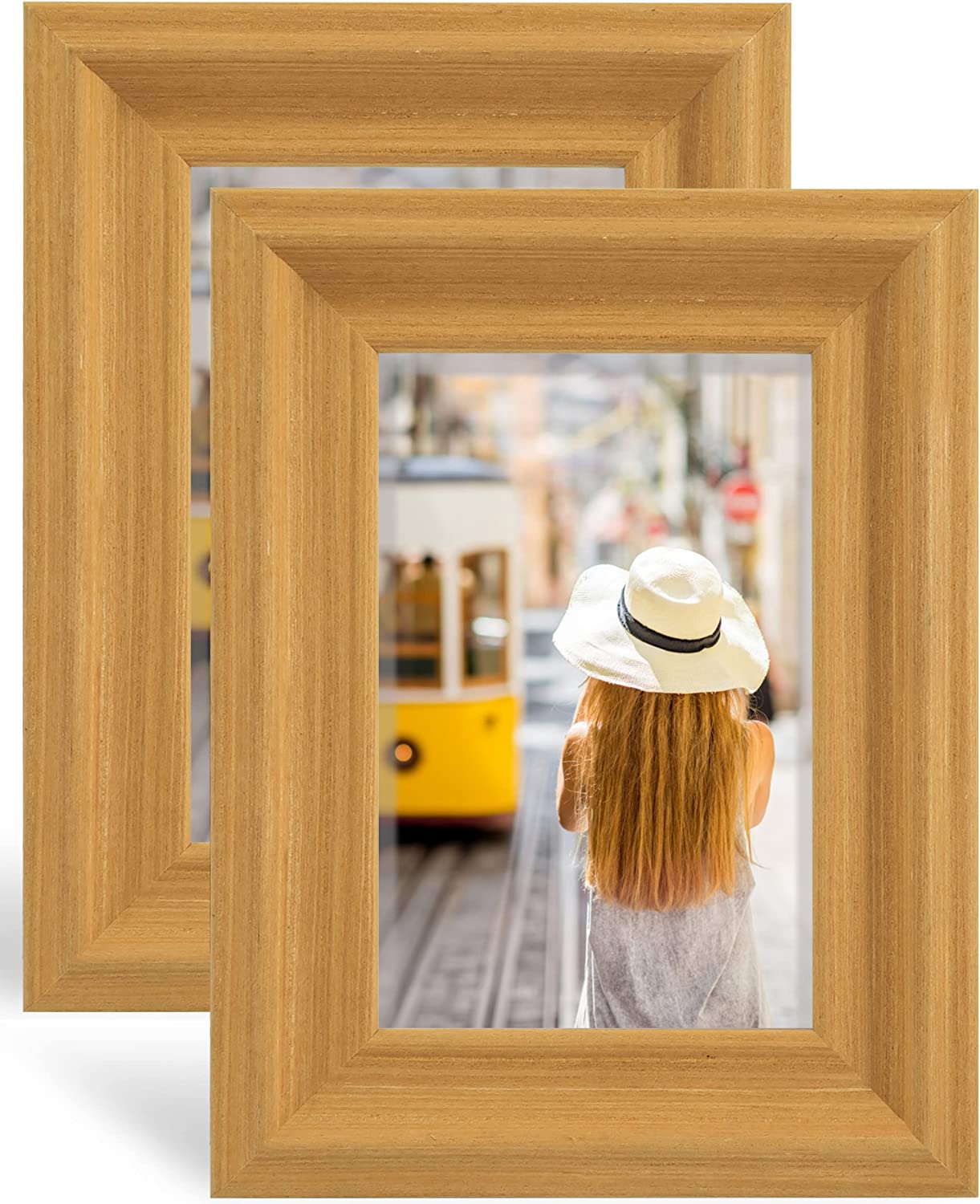 Wood Photo Frames with Real Glass for 4"×6" Pack of 2 - 3 Colors Available