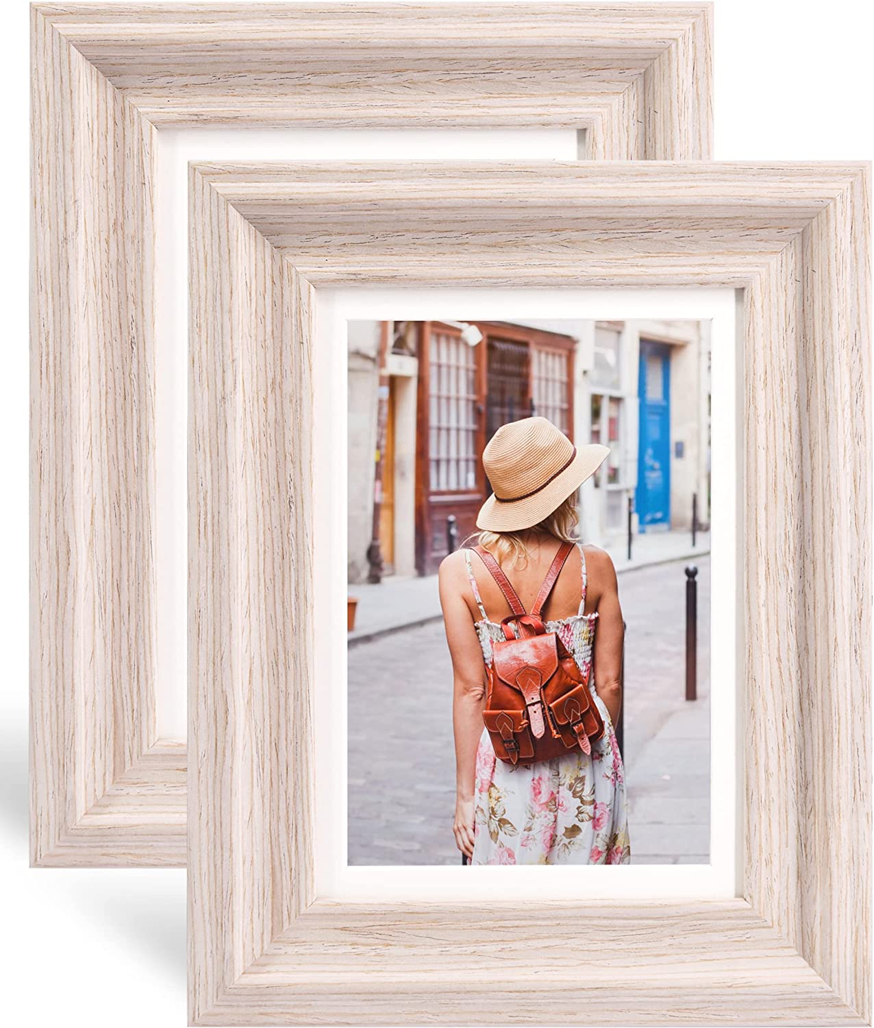 Wood Photo Frames with Real Glass for 5"×7" Pack of 2 - 3 Colors Available