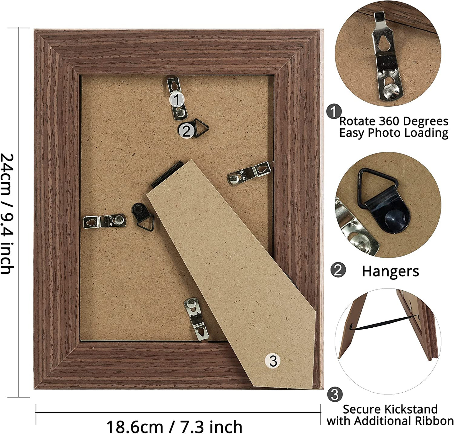 Wood Photo Frames with Real Glass for 5"×7" Pack of 2 - 3 Colors Available