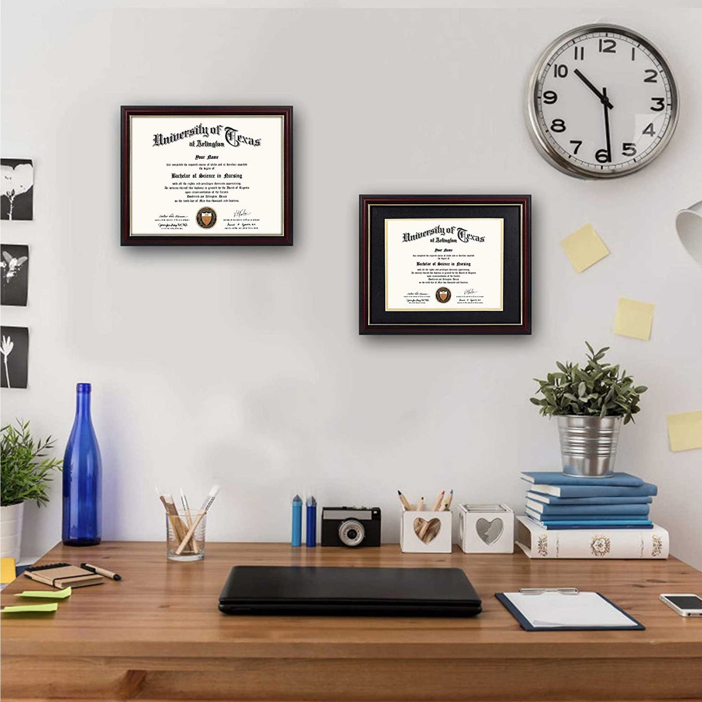 Certificate Document Diploma Real Wood Frame with Mat for 8.5" x 11" - 13 Colors Available