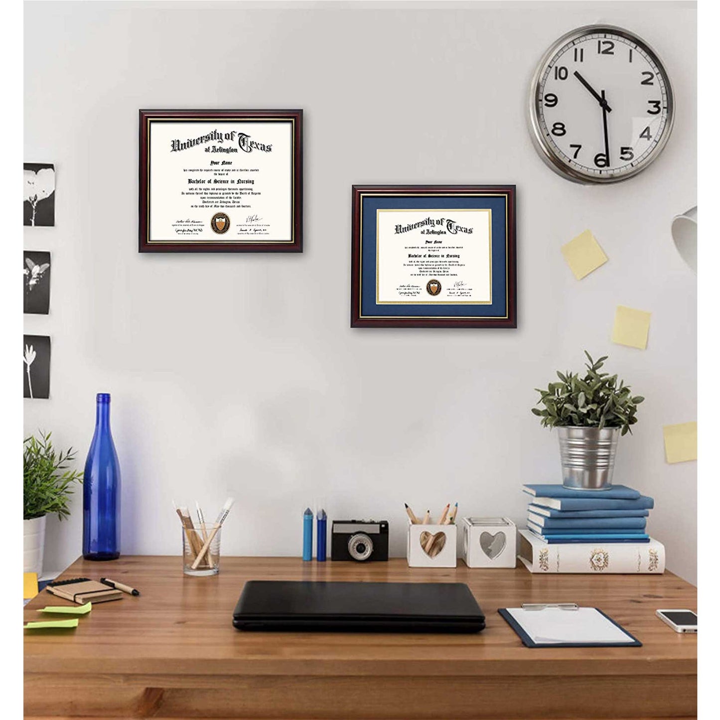 Certificate Document Diploma Real Wood Frame with Mat for 8.5" x 11" - 13 Colors Available