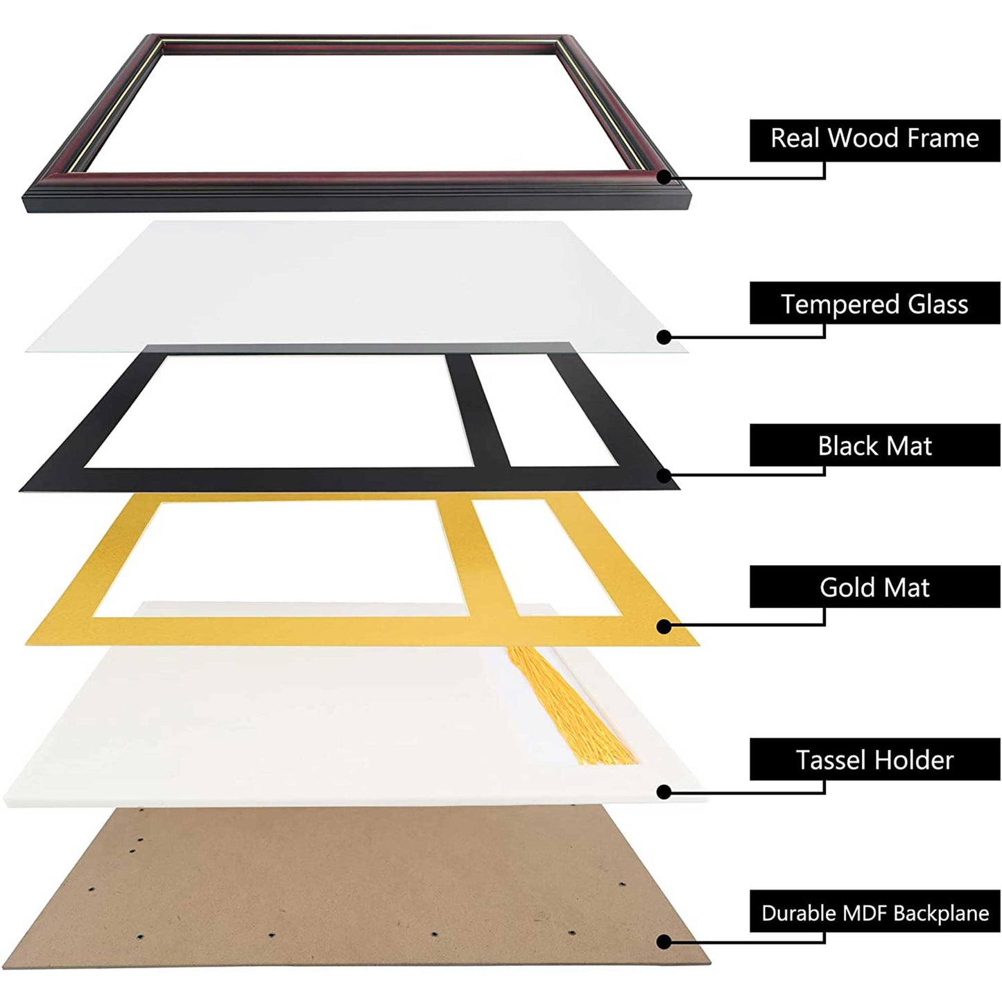 Certificate Document Diploma Real Wood Frame with Tassel Holder for 8.5" x 11" - 2 Colors Available