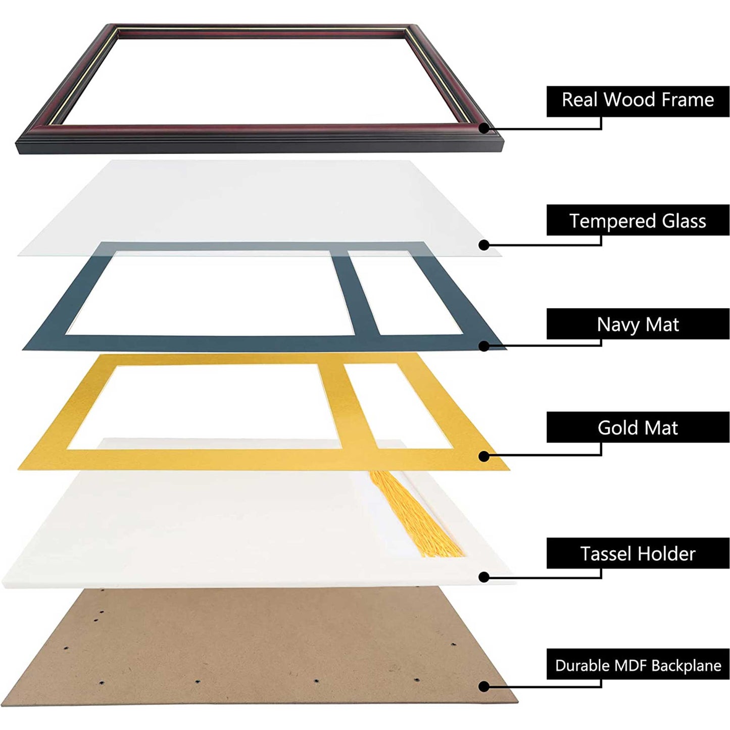 Certificate Document Diploma Real Wood Frame with Tassel Holder for 8.5" x 11" - 2 Colors Available