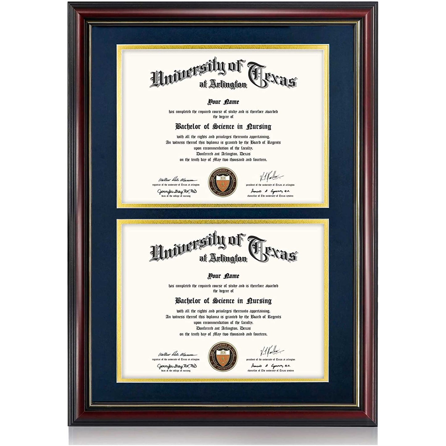 Double Certificate Document Diploma Real Wood Frame for 8.5" x 11" - 2 Colors Available