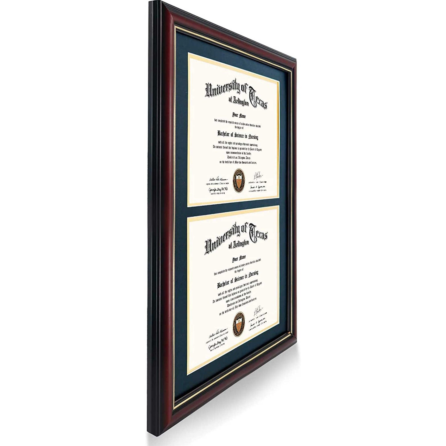 Double Certificate Document Diploma Real Wood Frame for 8.5" x 11" - 2 Colors Available