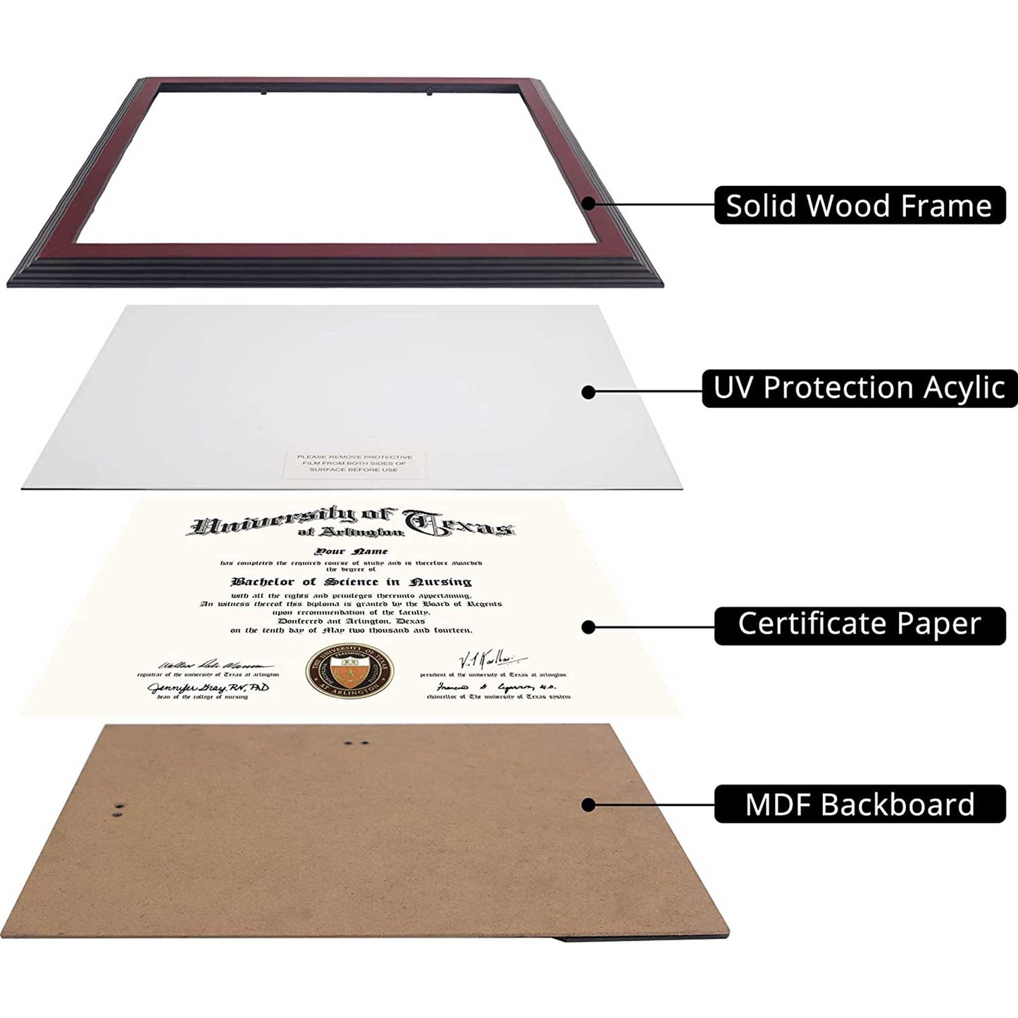 Certificate Document Diploma Solid Wood Frame for 8.5" x 11"