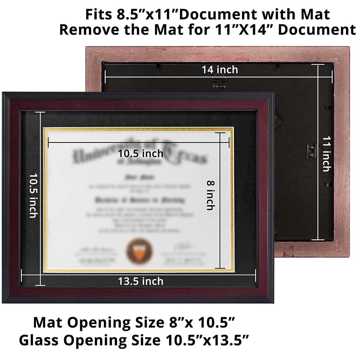 Certificate Document Diploma Solid Wood Frame with Mat for 8.5" x 11"