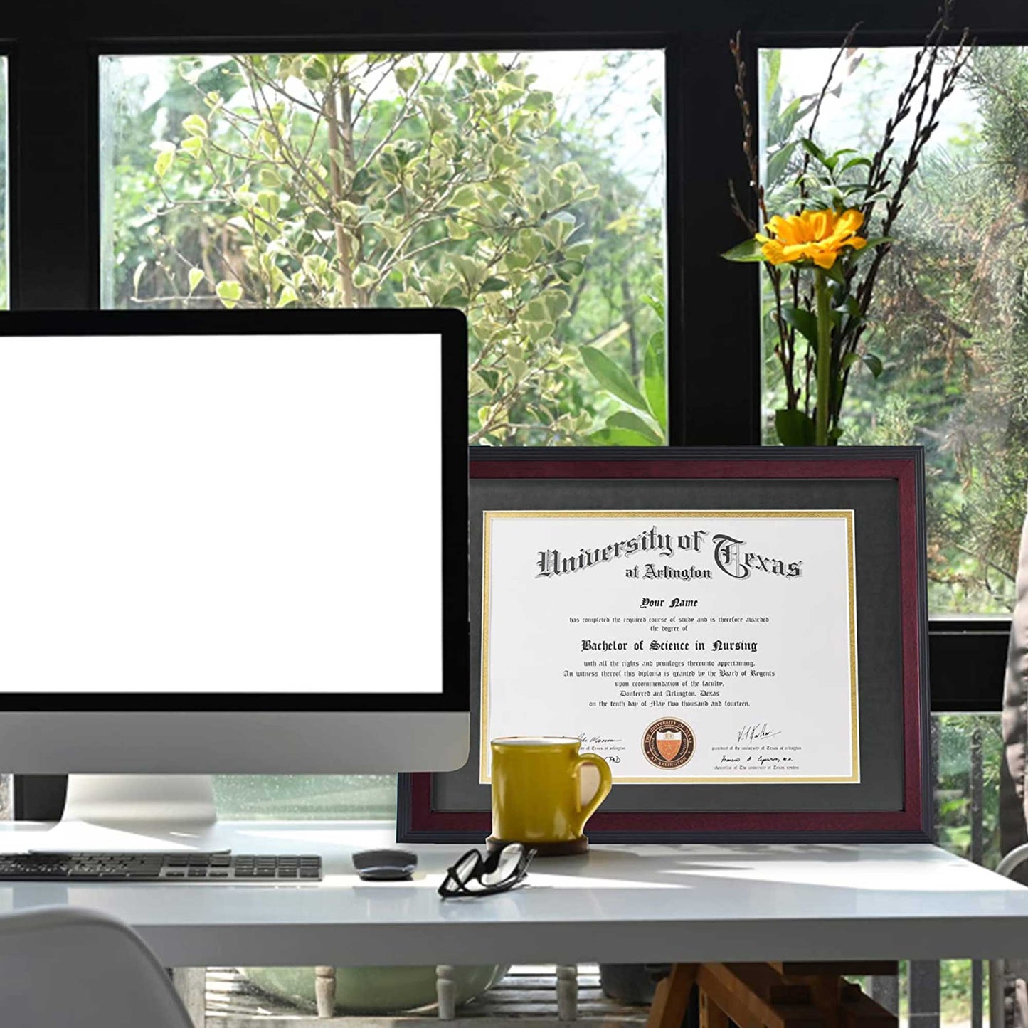 Certificate Document Diploma Solid Wood Frame with Mat for 8.5" x 11"