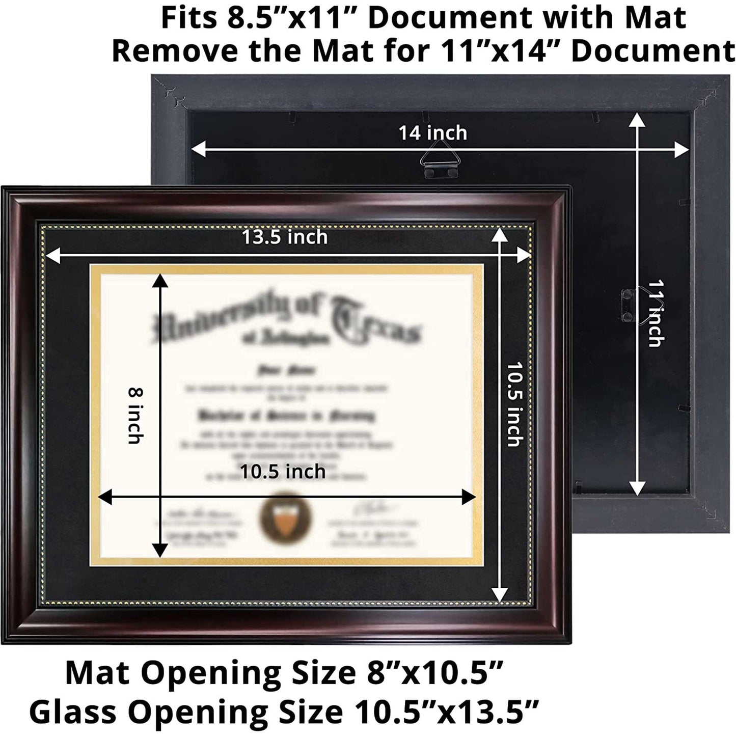 Certificate Document Diploma Recycled Polystyrene Frame with Mat for 8.5" x 11" - 3 Colors Available