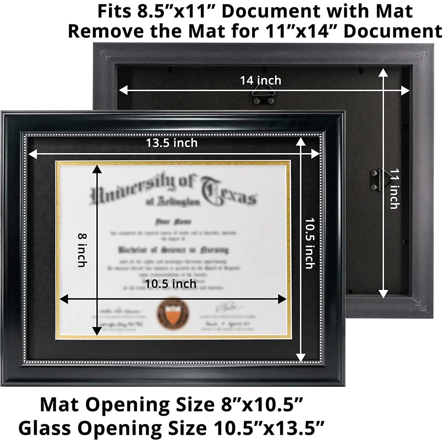 Certificate Document Diploma Recycled Polystyrene Frame with Mat for 8.5" x 11" - 3 Colors Available