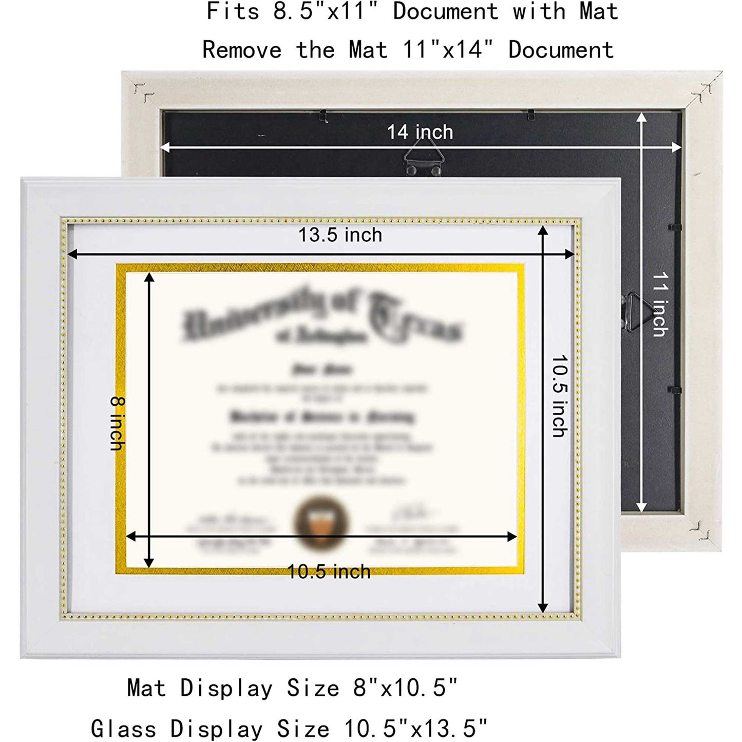 Certificate Document Diploma Recycled Polystyrene Frame with Mat for 8.5" x 11" - 3 Colors Available