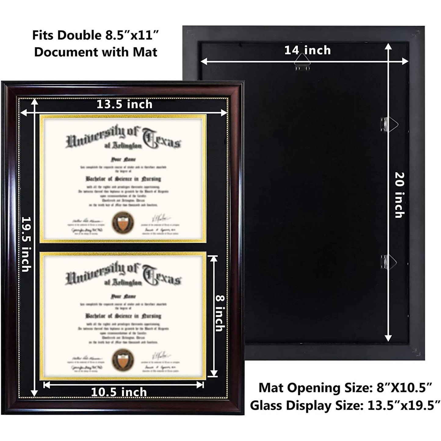 Double Certificate Document Diploma Recycled Polystyrene Frame for 8.5" x 11" - 4 Colors Available