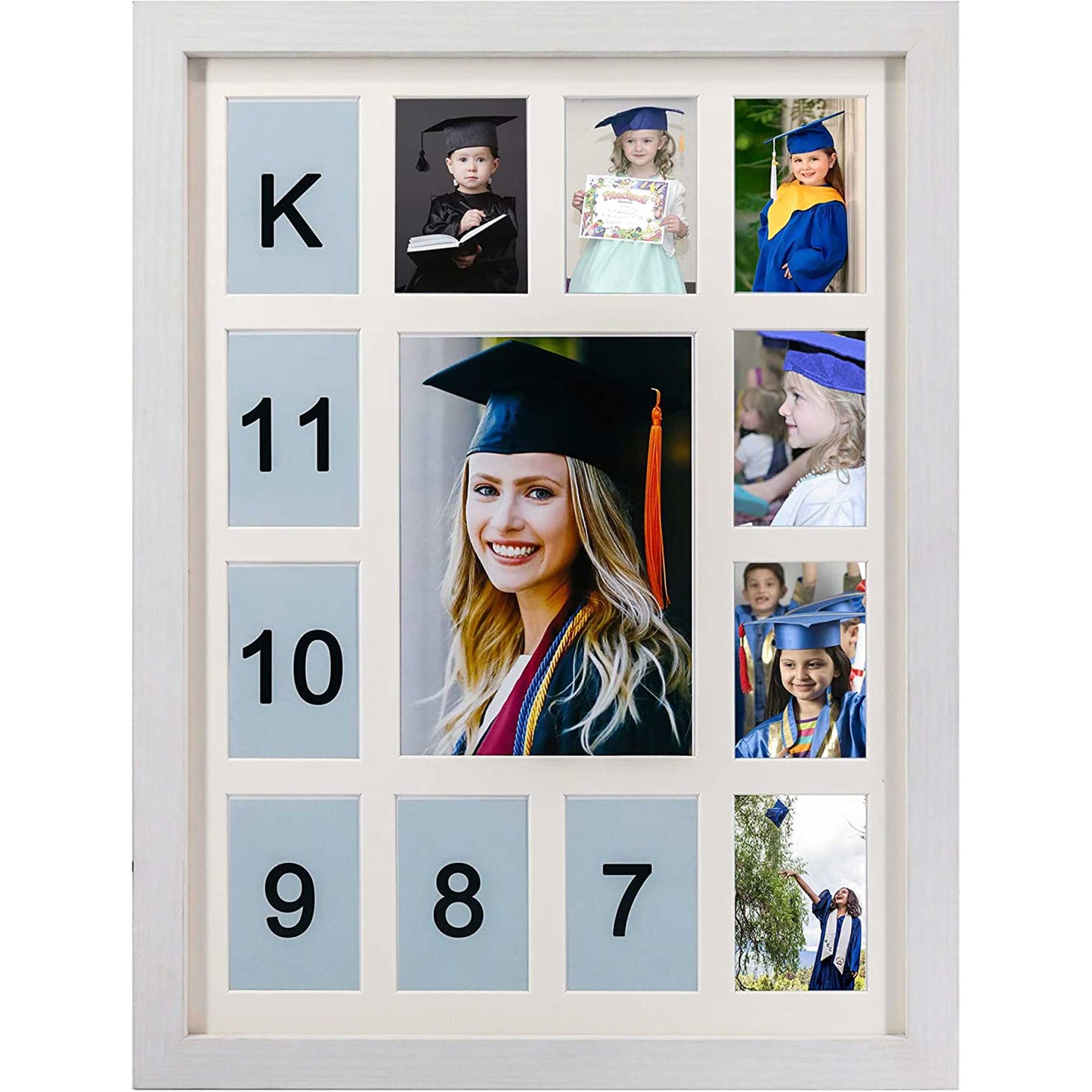 Graduation School Years K-12 Day Collage Wood with Double White Mat Photo Frame - 2 Colors Available