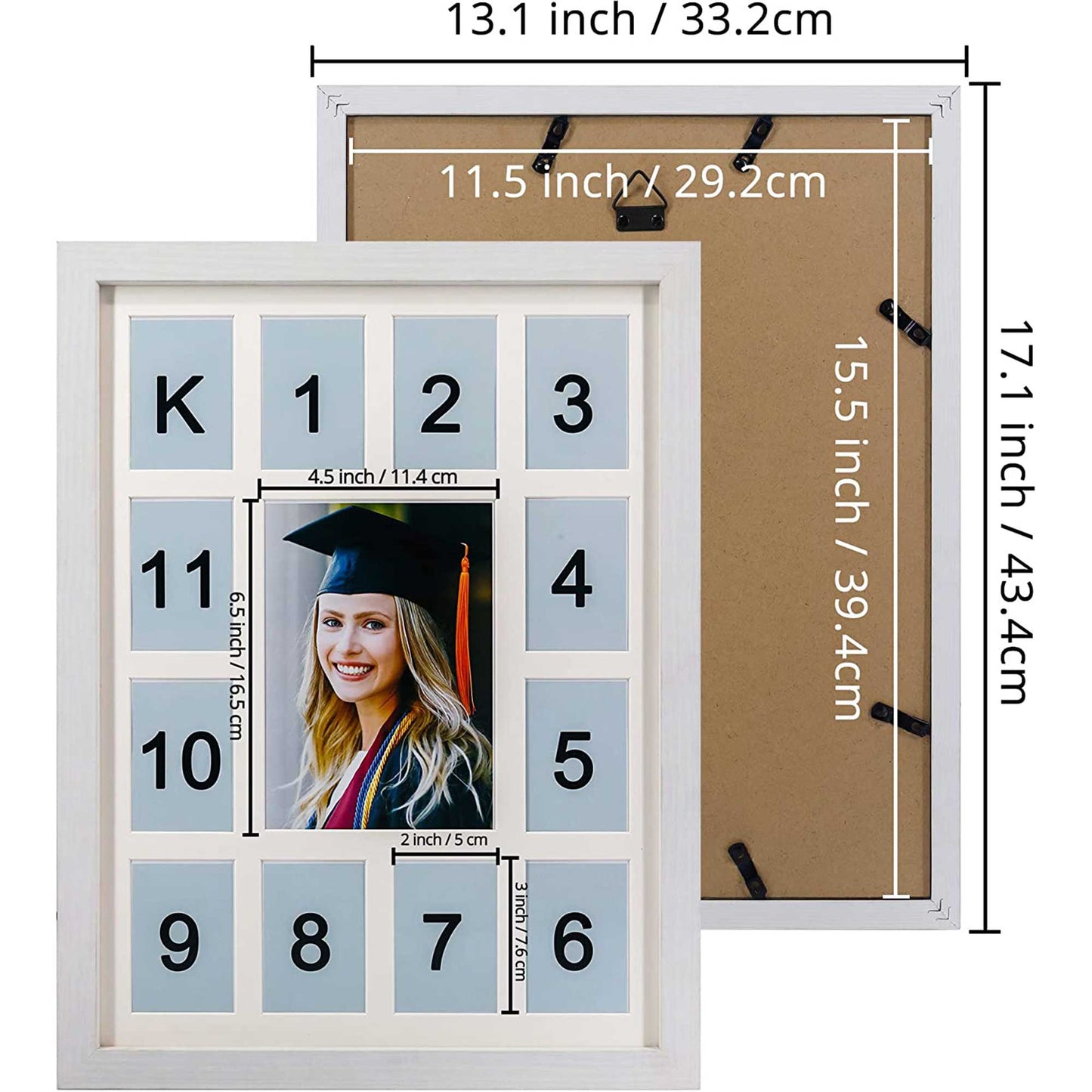 Graduation School Years K-12 Day Collage Wood with Double White Mat Photo Frame - 2 Colors Available