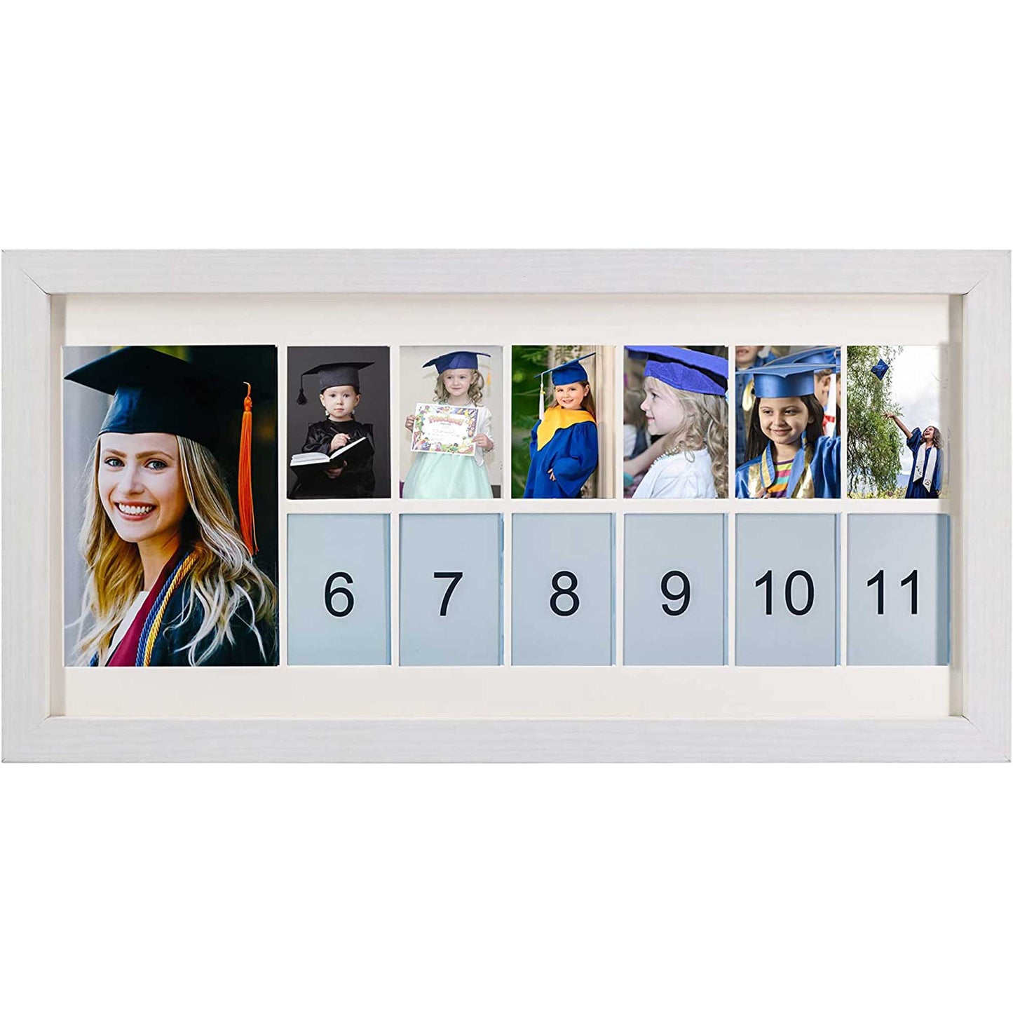 Graduation School Years K-12 Day Collage Wood with Double White Mat Photo Horizontal Frame - 2 Colors Available