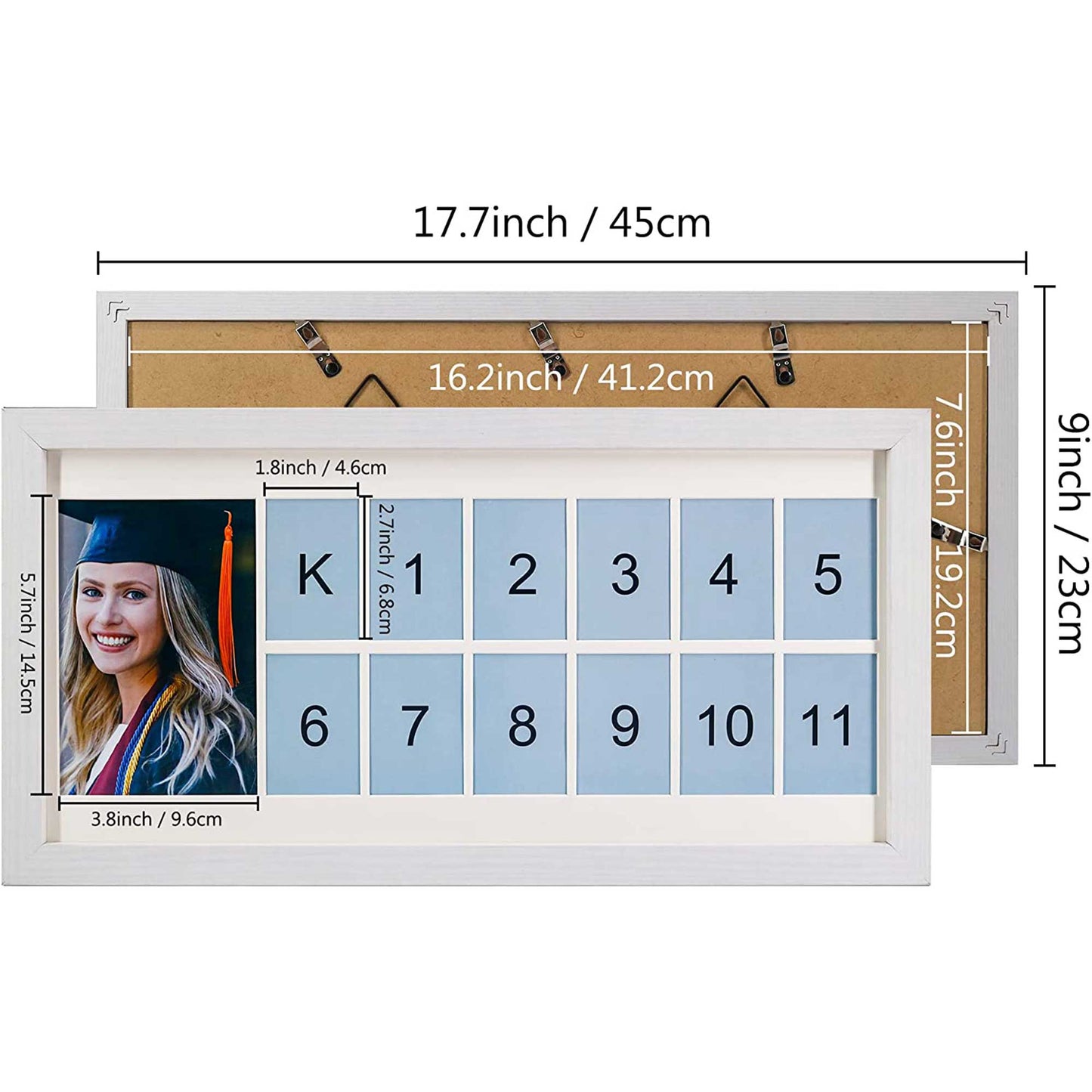 Graduation School Years K-12 Day Collage Wood with Double White Mat Photo Horizontal Frame - 2 Colors Available